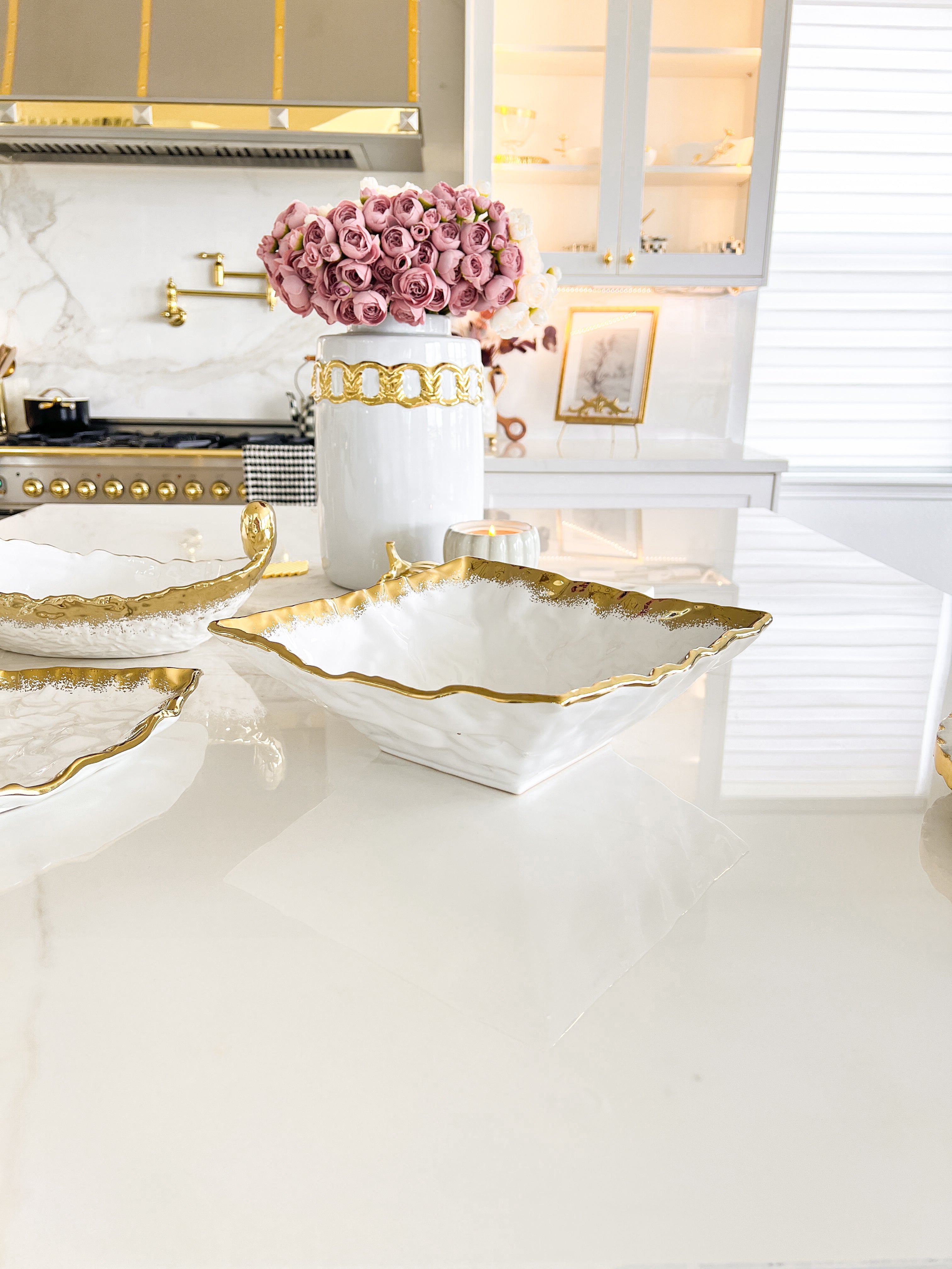 White and Gold Speckled Edge Serveware