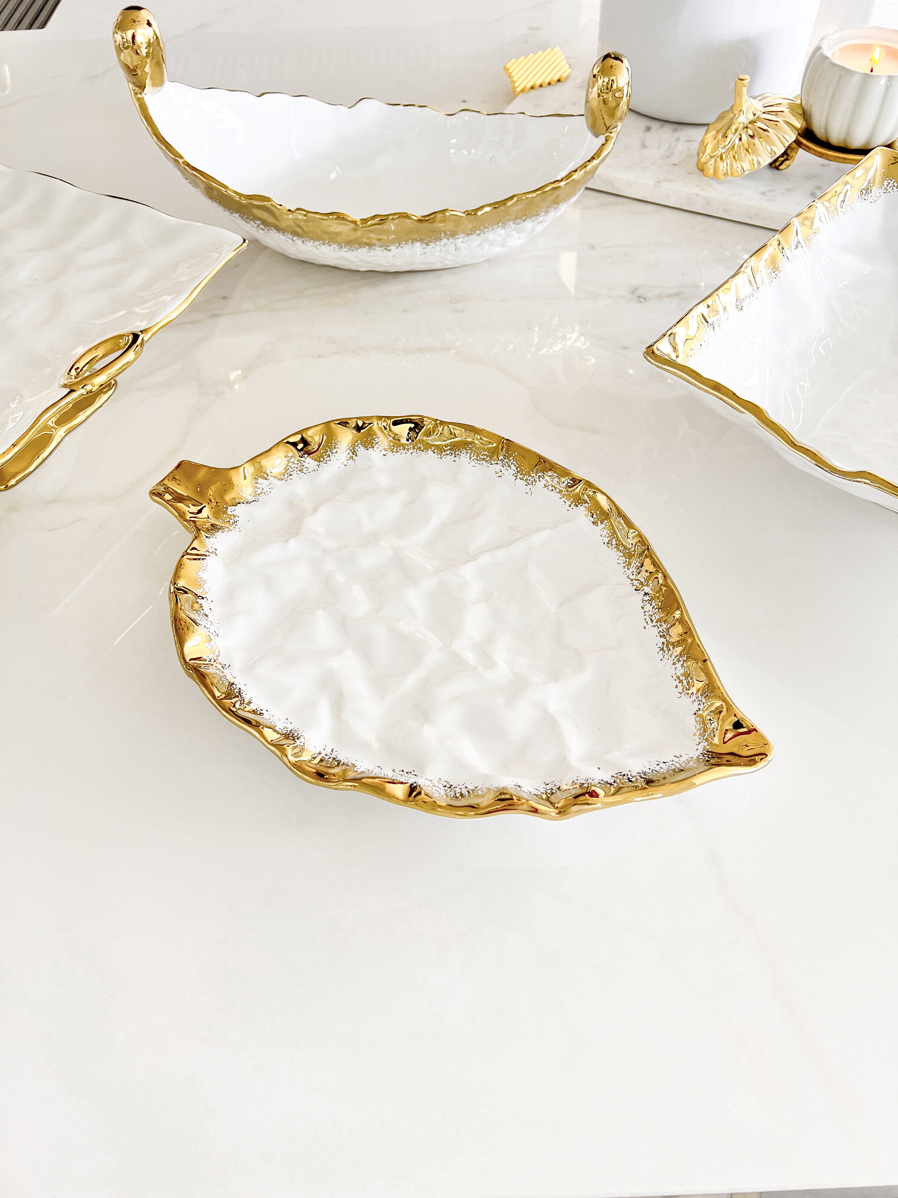 White and Gold Speckled Edge Serveware