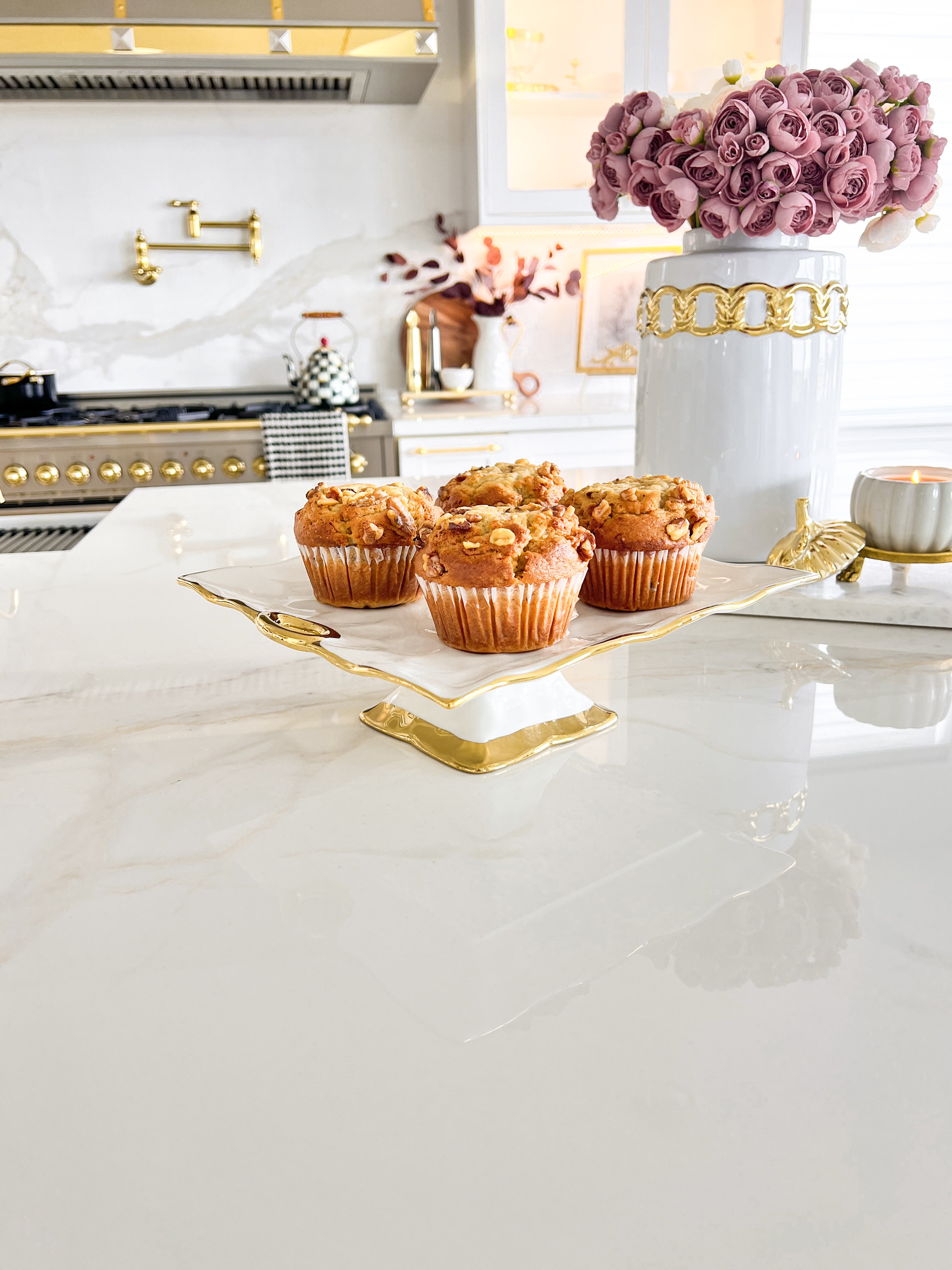 White with Gold Edge Square Serving Cake Stand