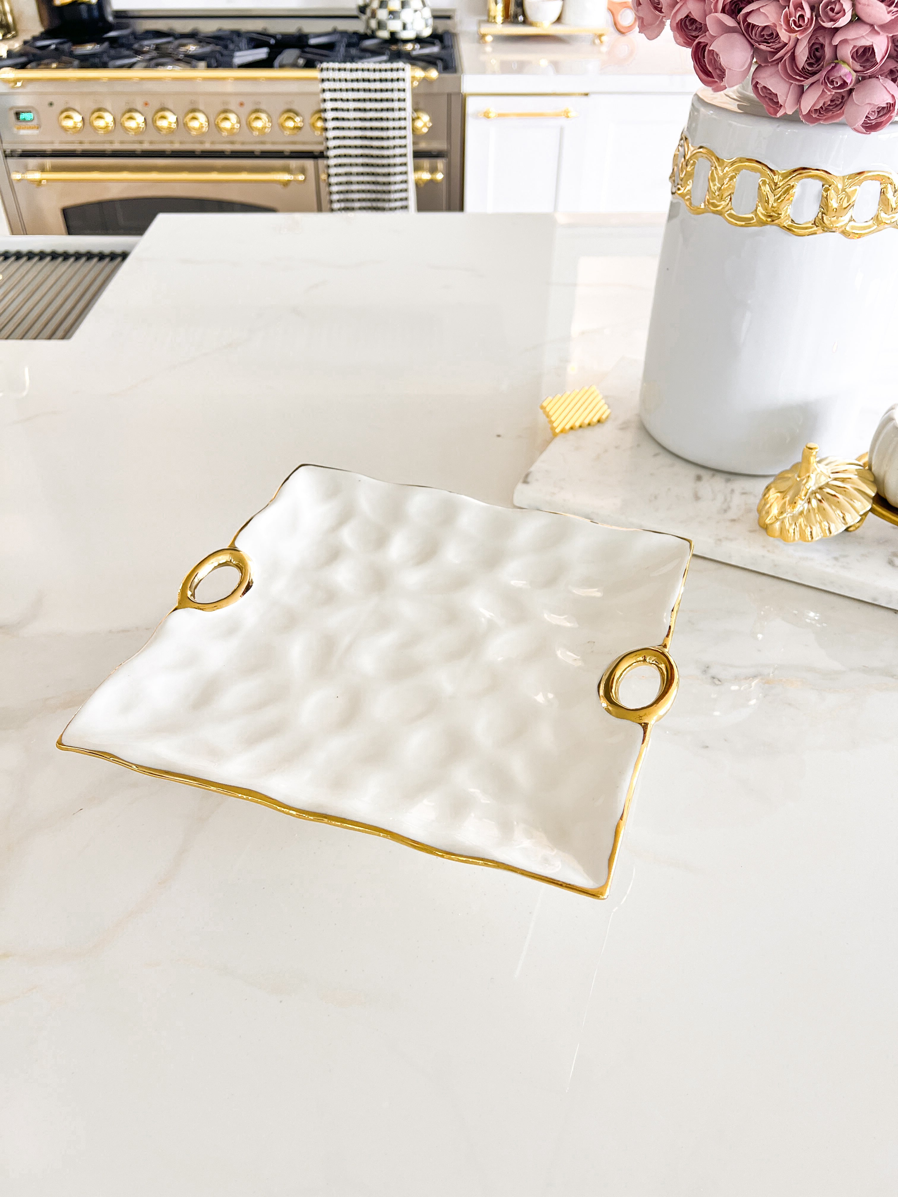 White and Gold Speckled Edge Serveware