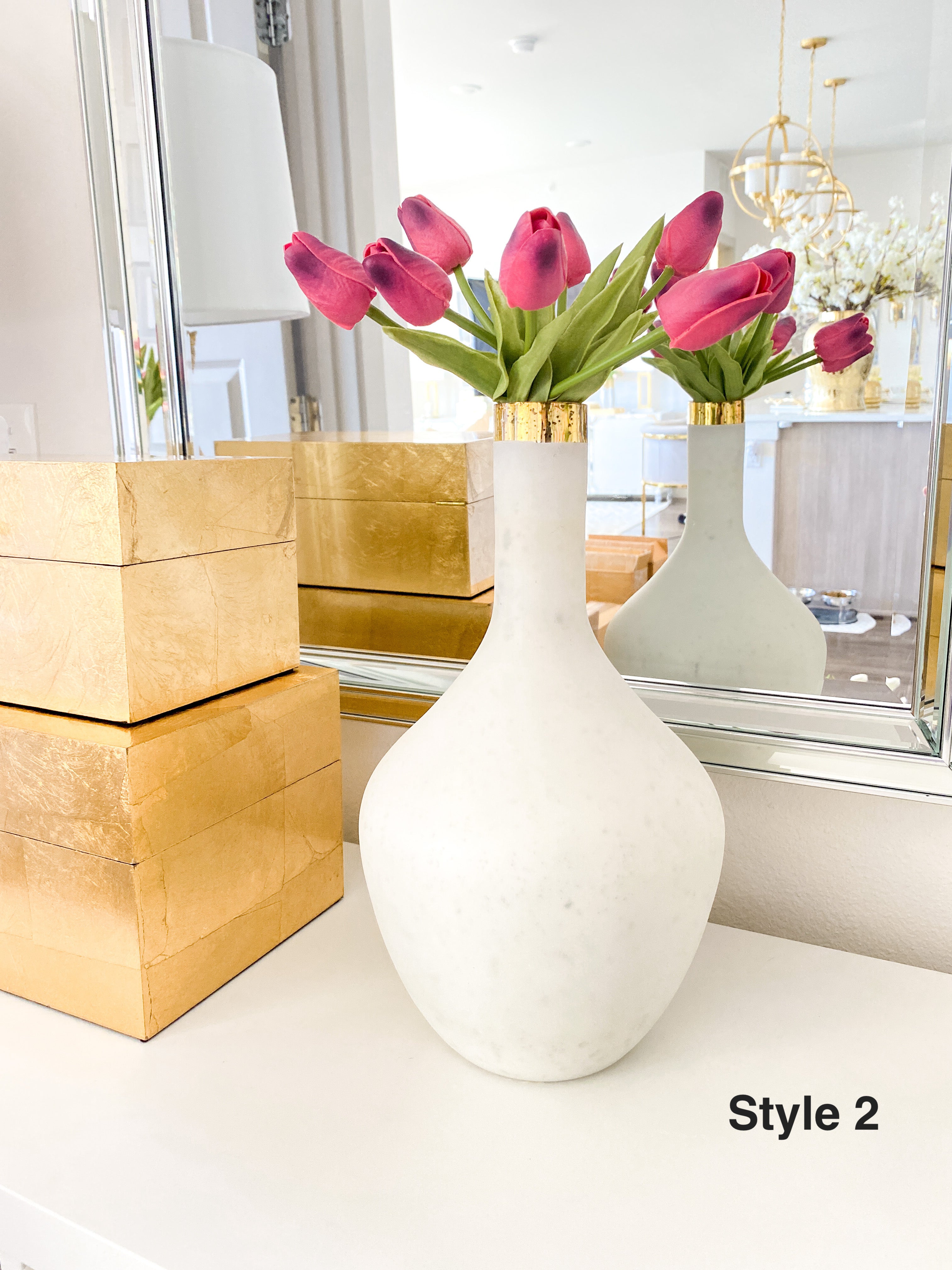 White Vases with Gold Tip ( 3 Styles )