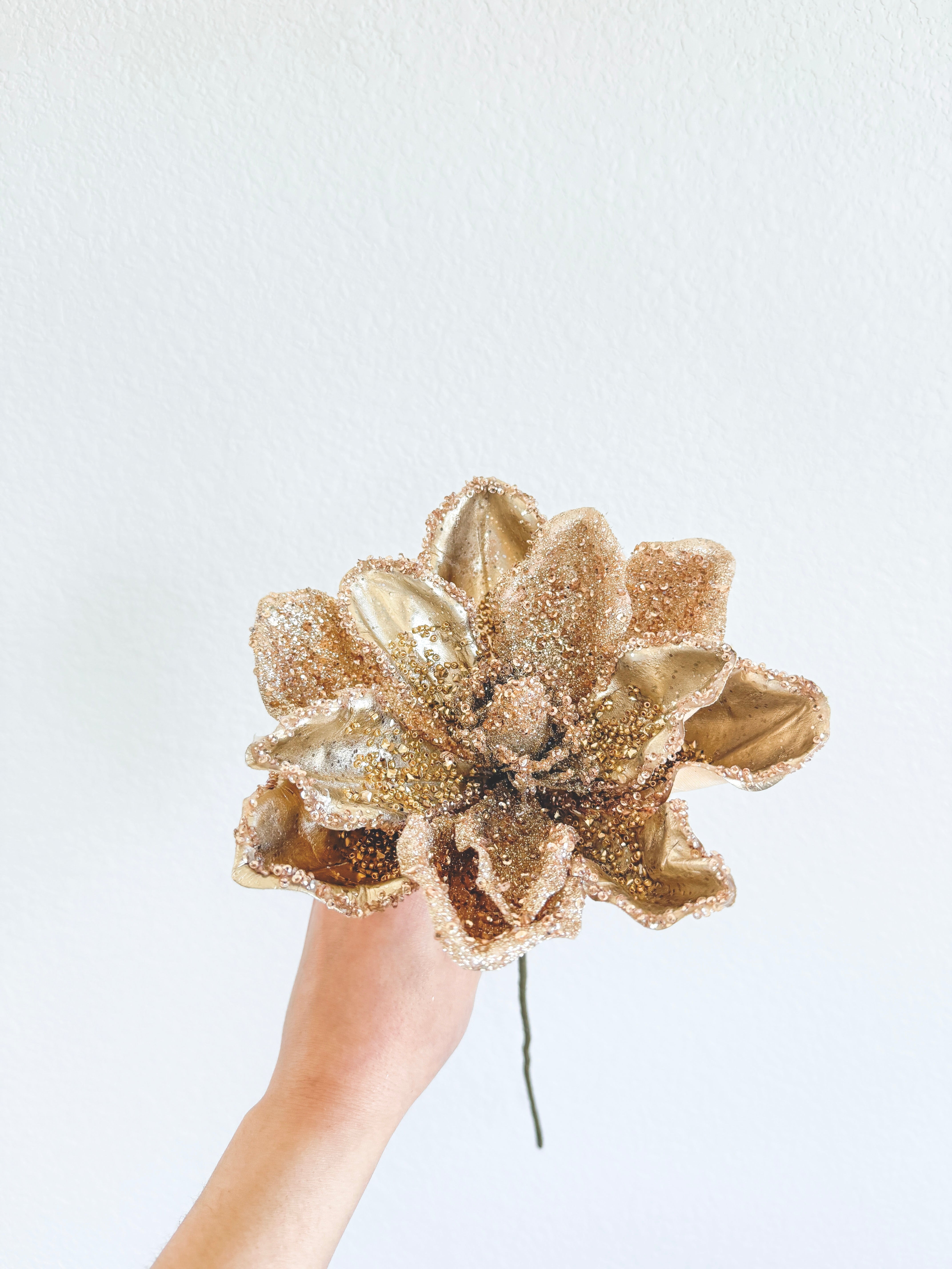 Gold Glittered Magnolia Stem