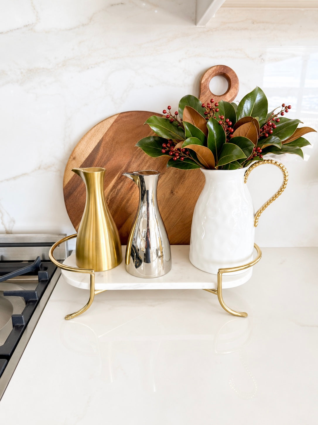Marble Footed Tray with Gold Stand
