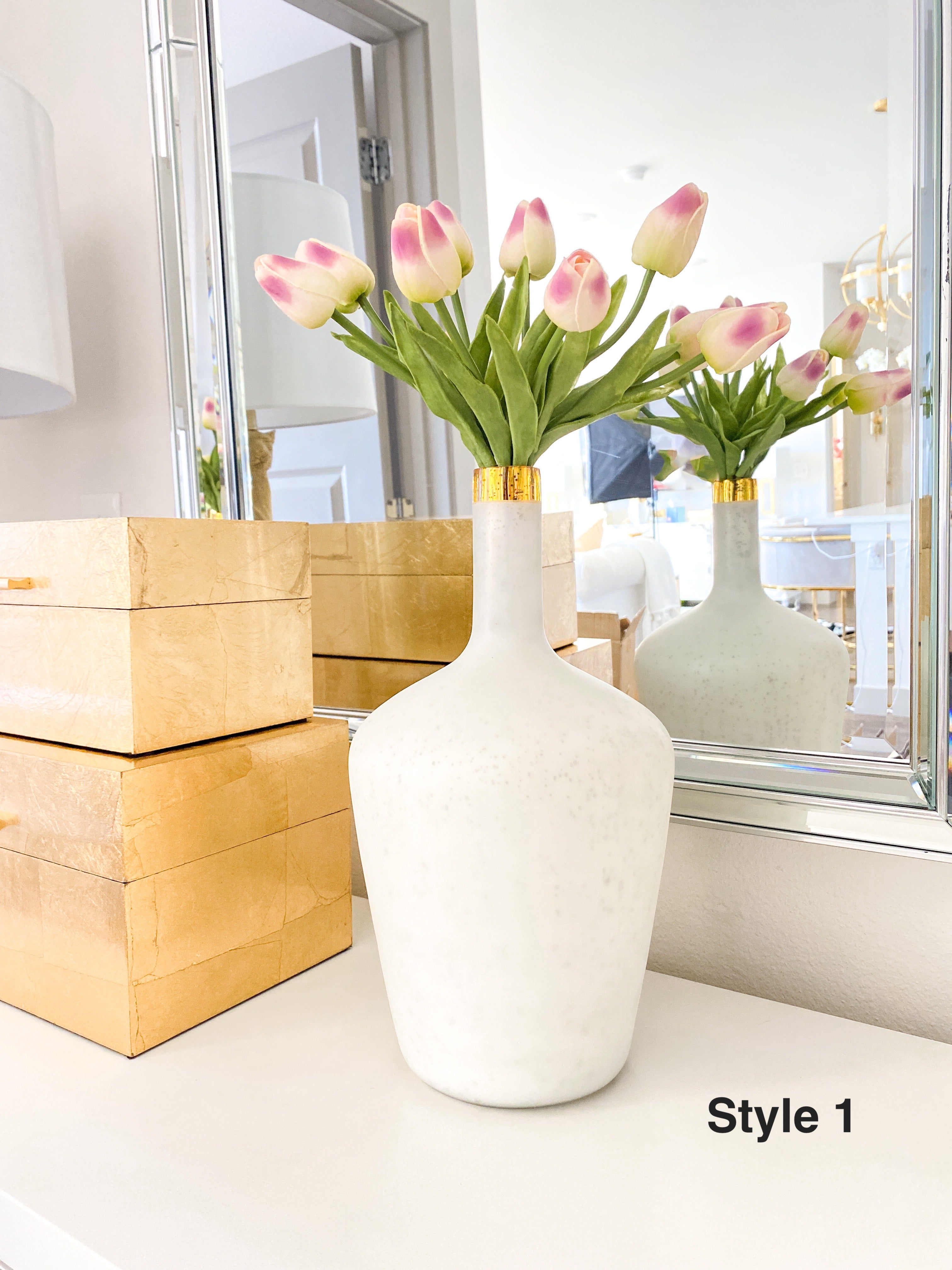 White Vases with Gold Tip ( 3 Styles )