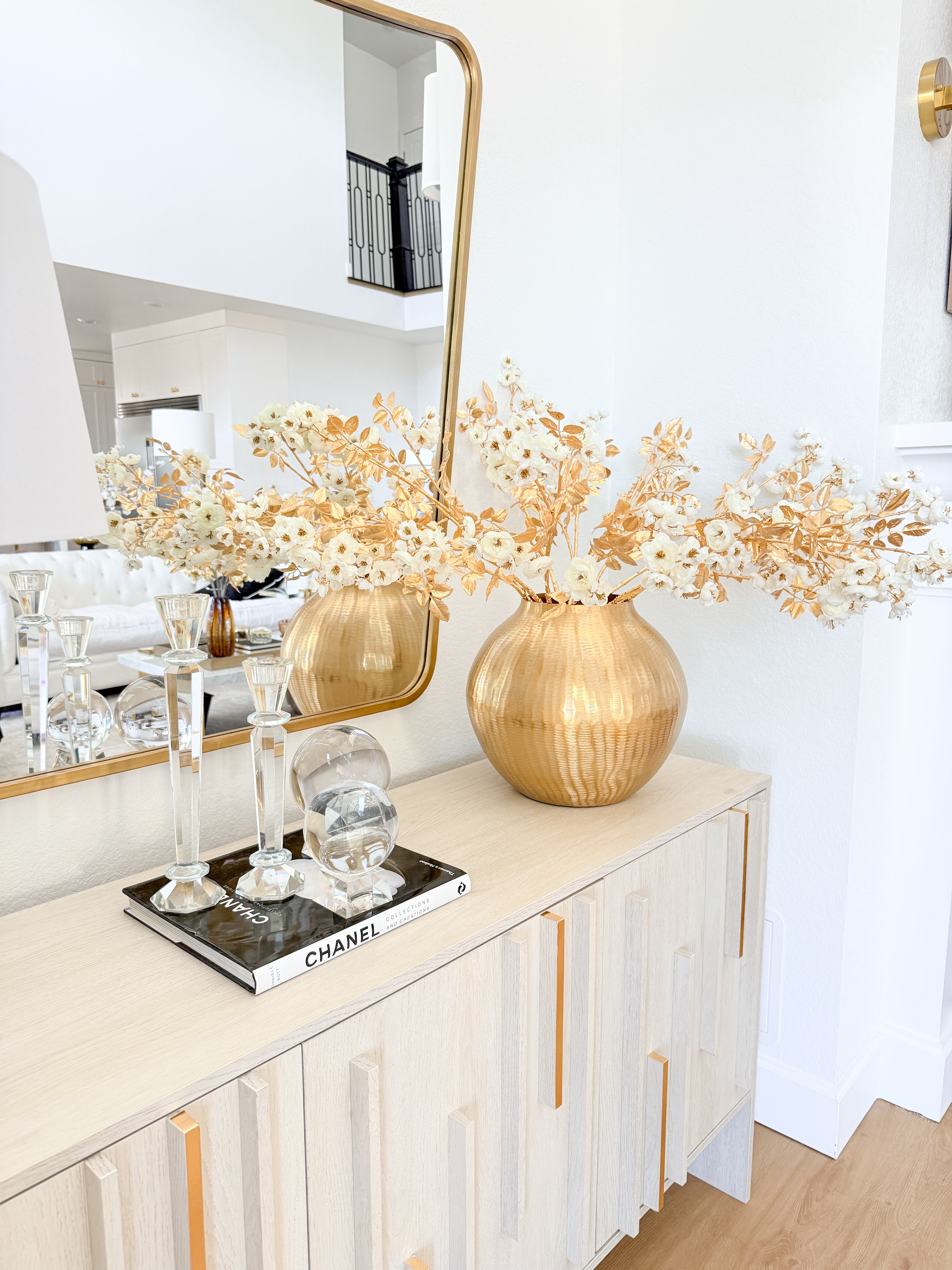 White and Gold Rose Spray Stem (Pack of 3 Stems) | HTS DECOR