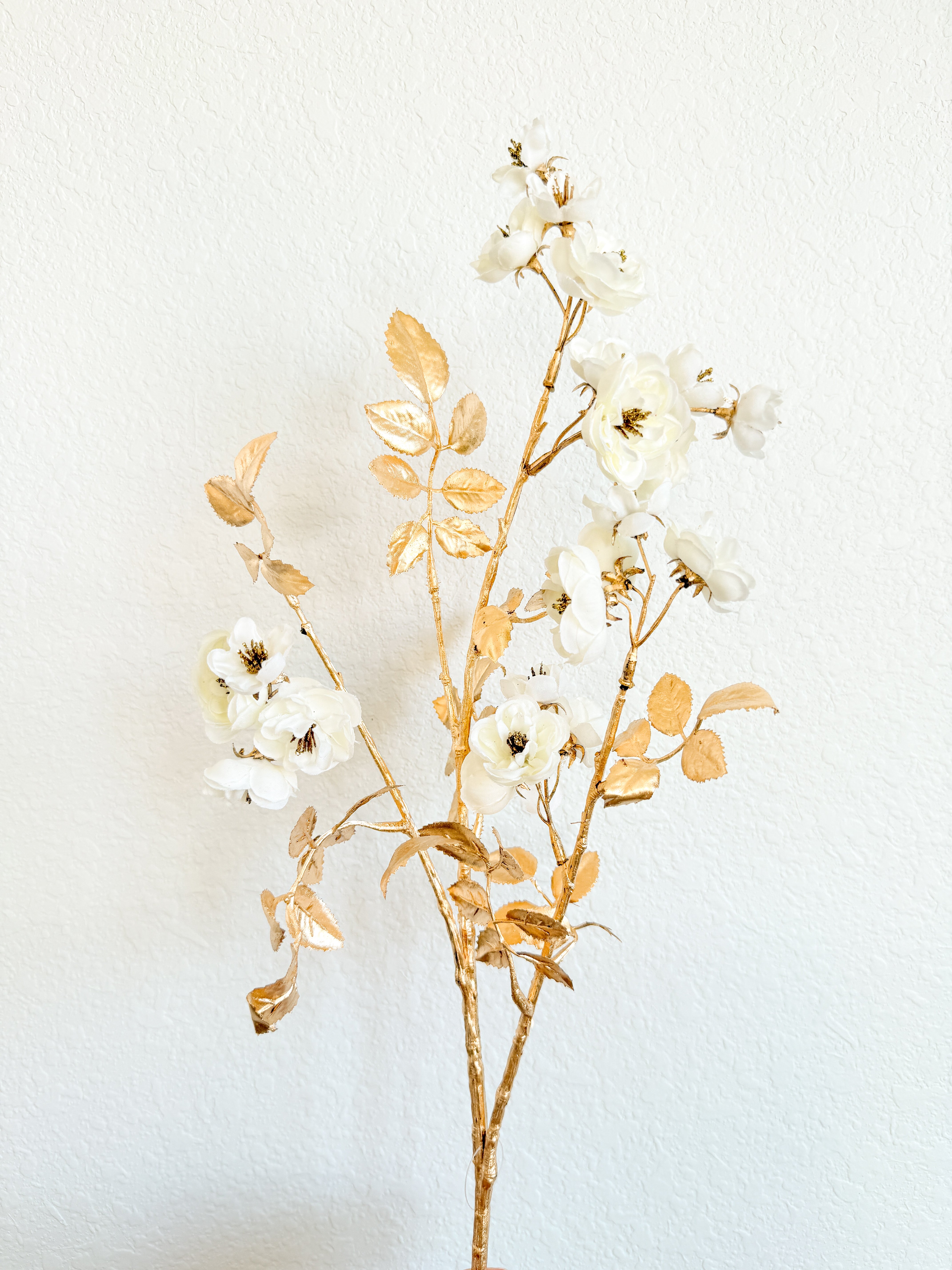 White and Gold Rose Spray Stem (Pack of 3 Stems) | HTS DECOR