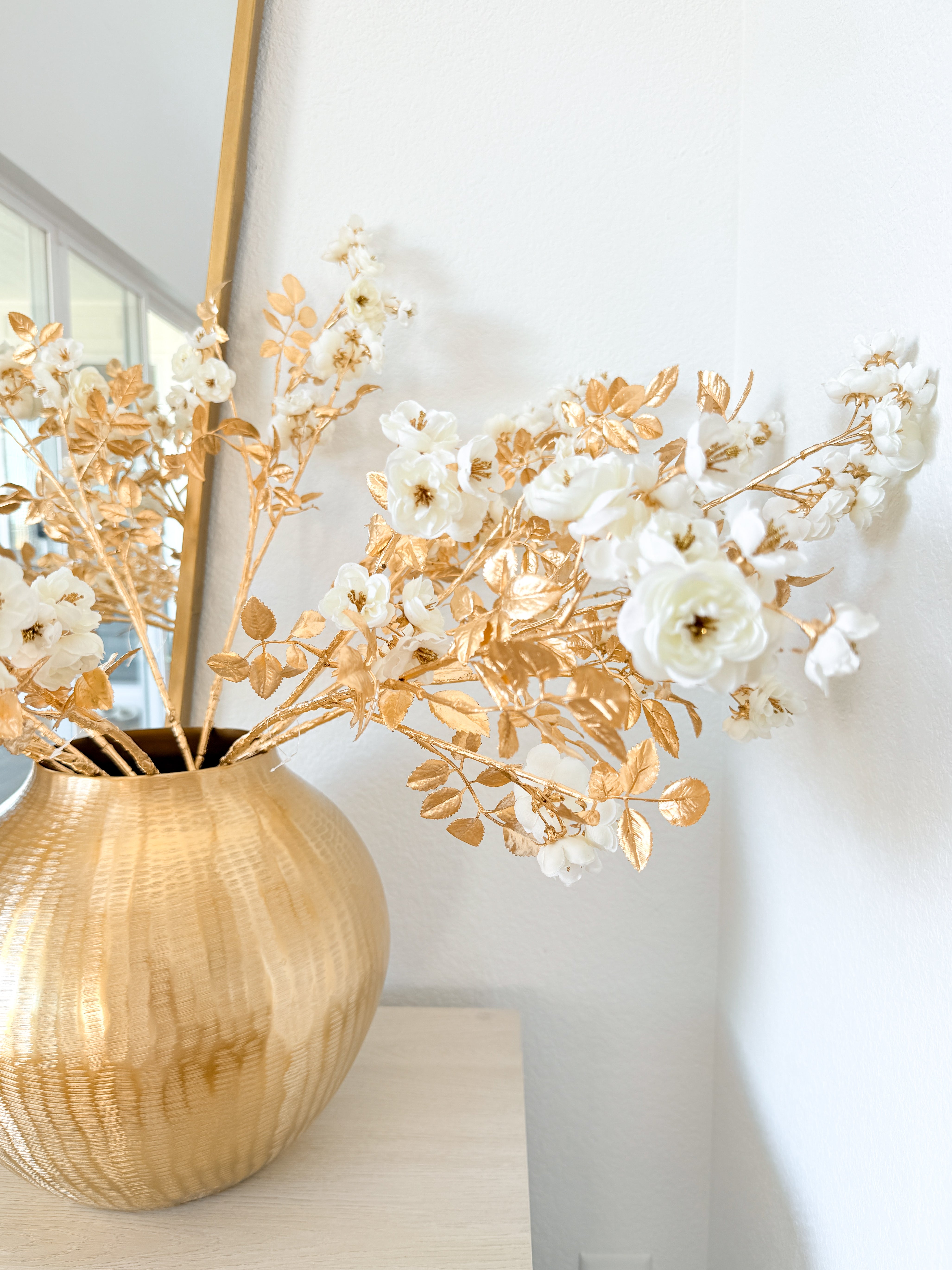 White and Gold Rose Spray Stem (Pack of 3 Stems) | HTS DECOR