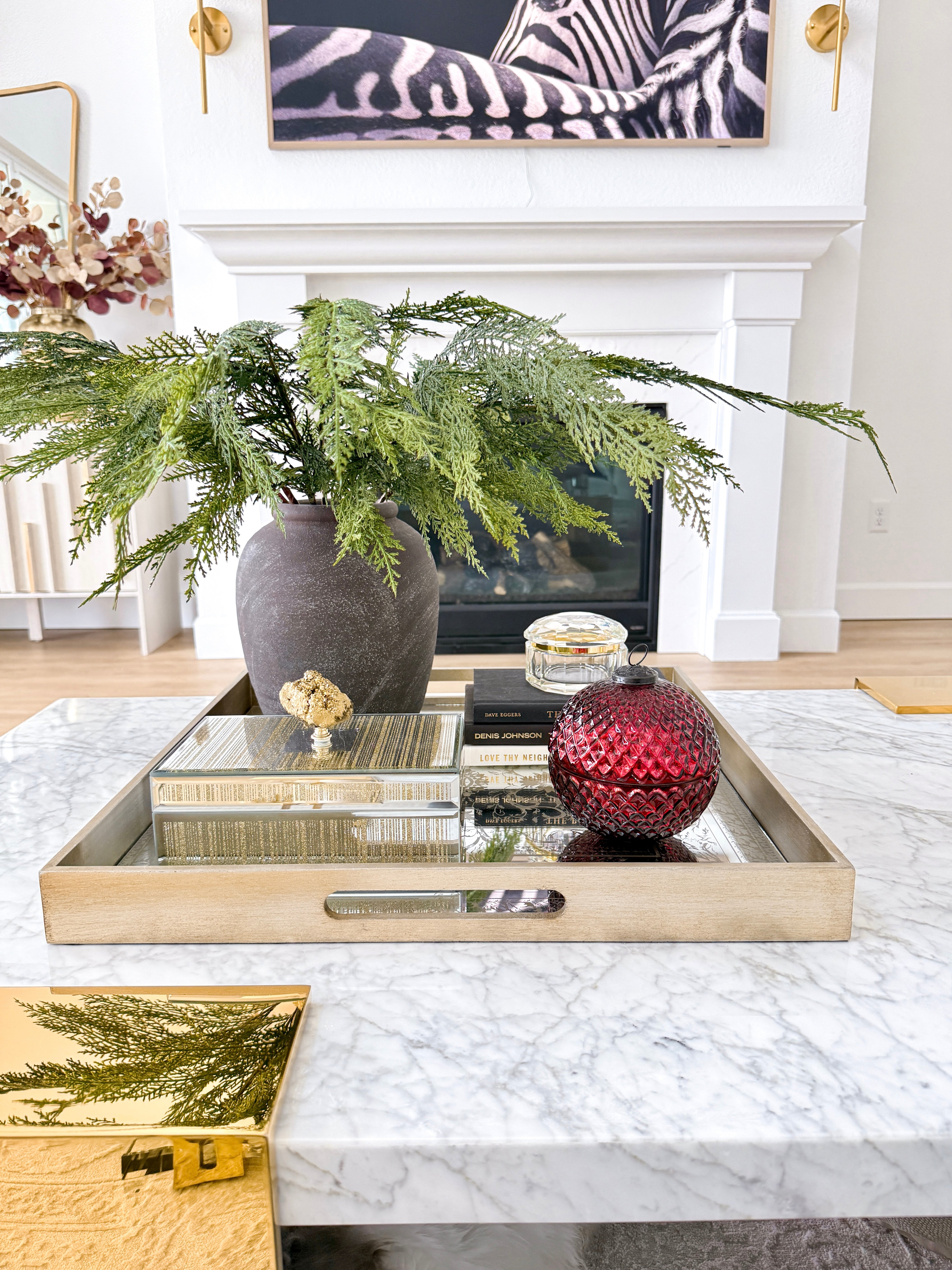 Gold Mirrored Decorative Boxes with Gold Stone