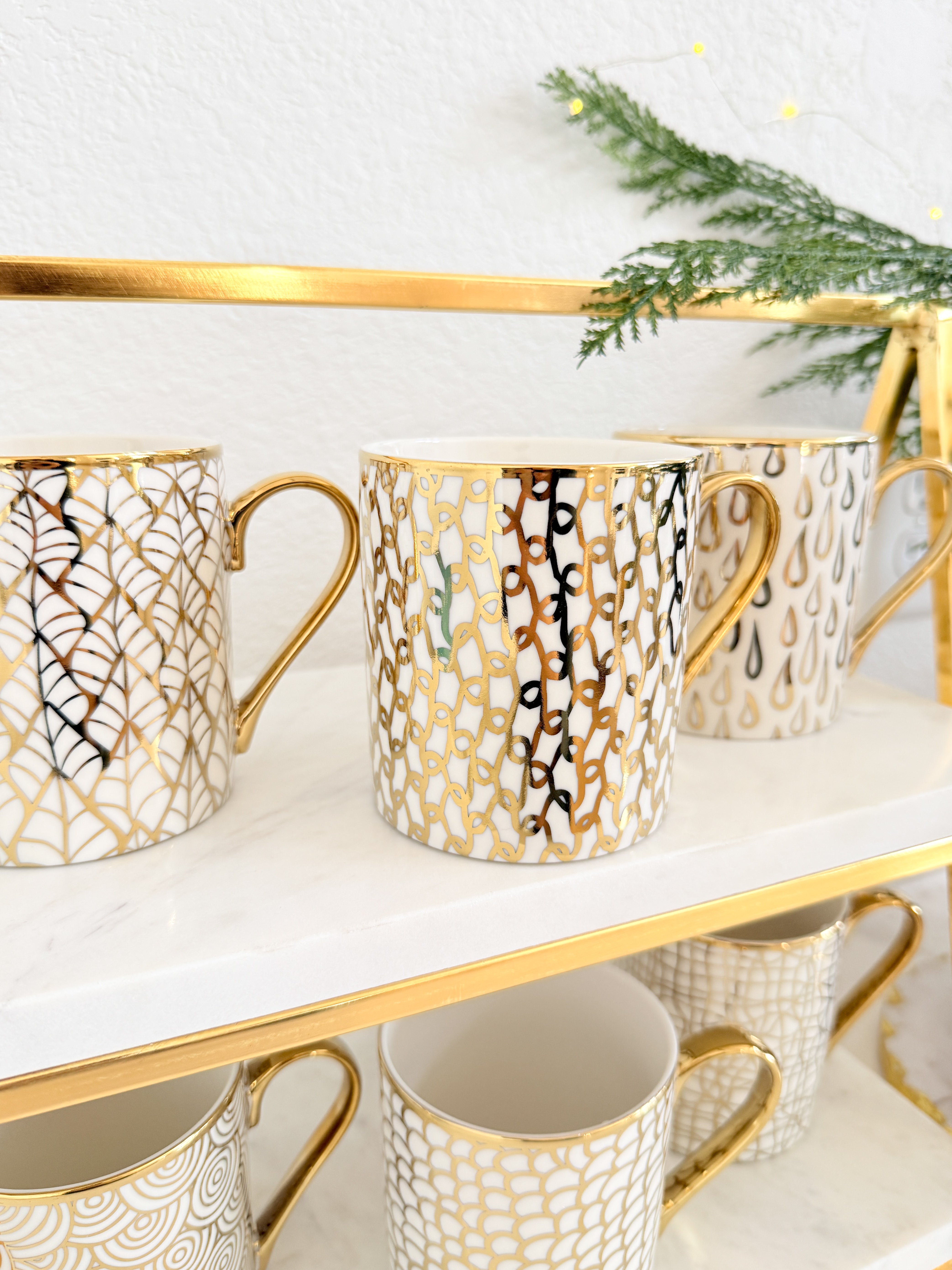 Gold Mosaic Pattern Ceramic Coffee Mug (Set of 6)