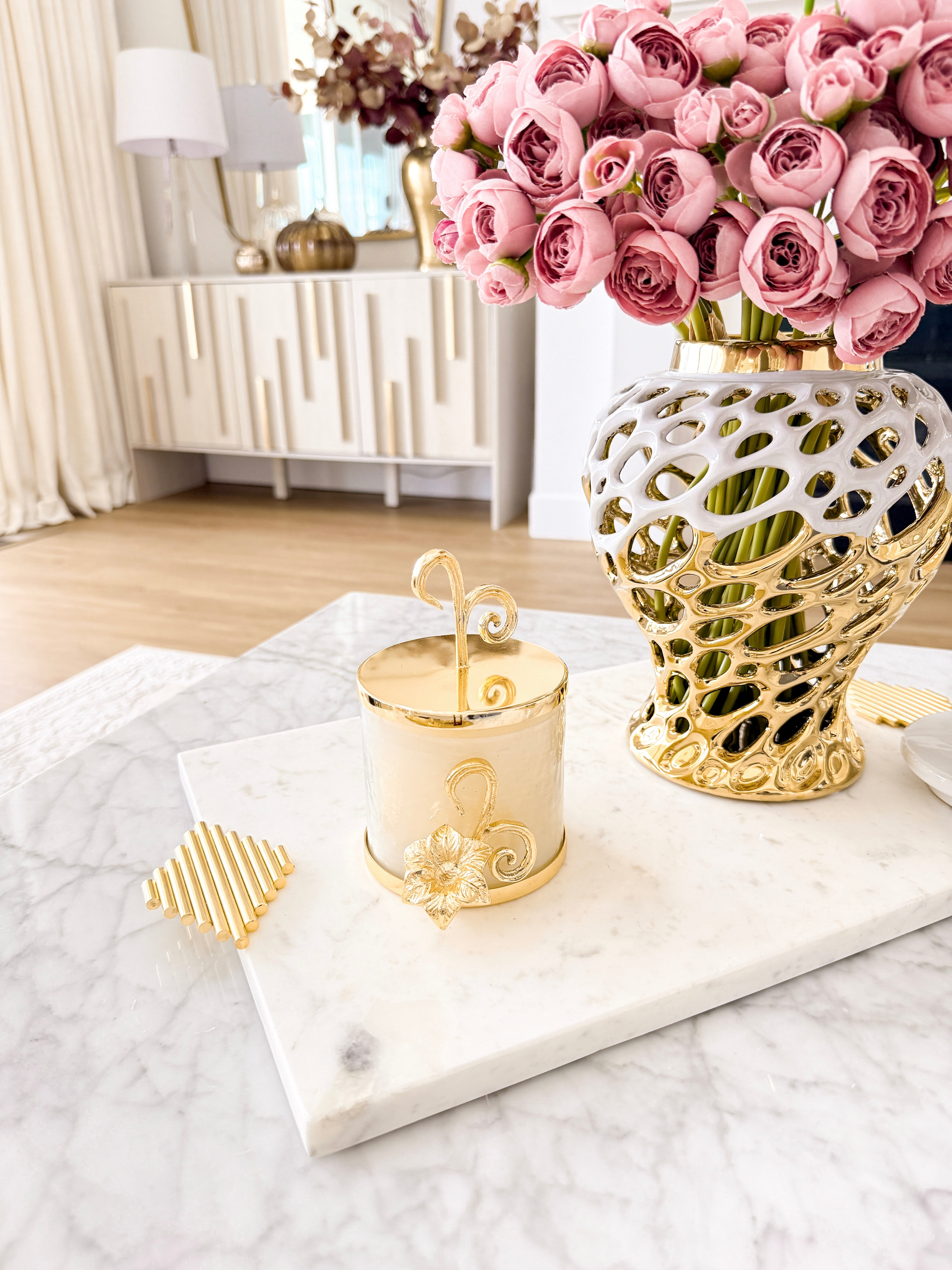 Gold Flower Leaf Candle Jar