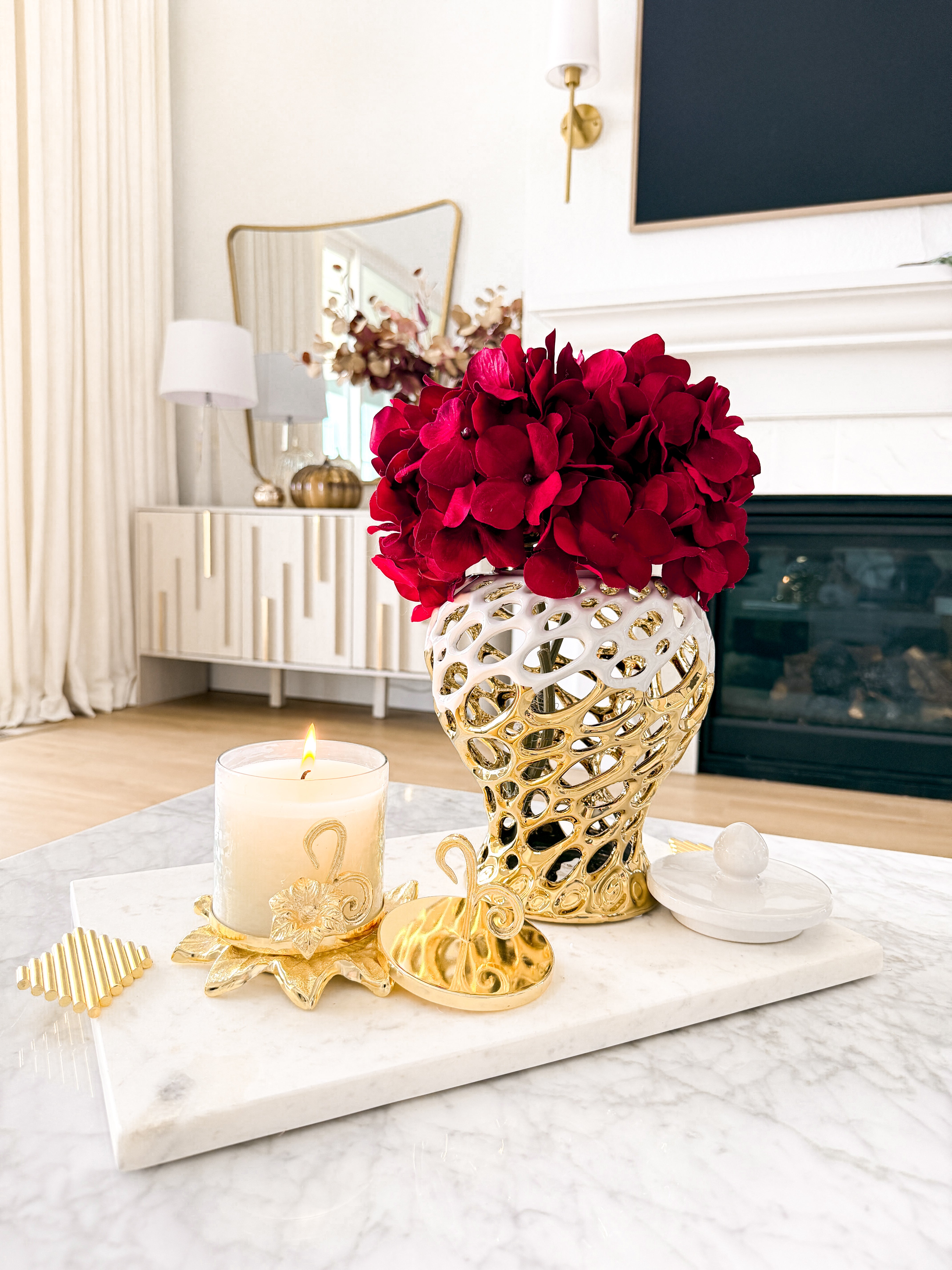 White and Gold Pierced Ginger Jar