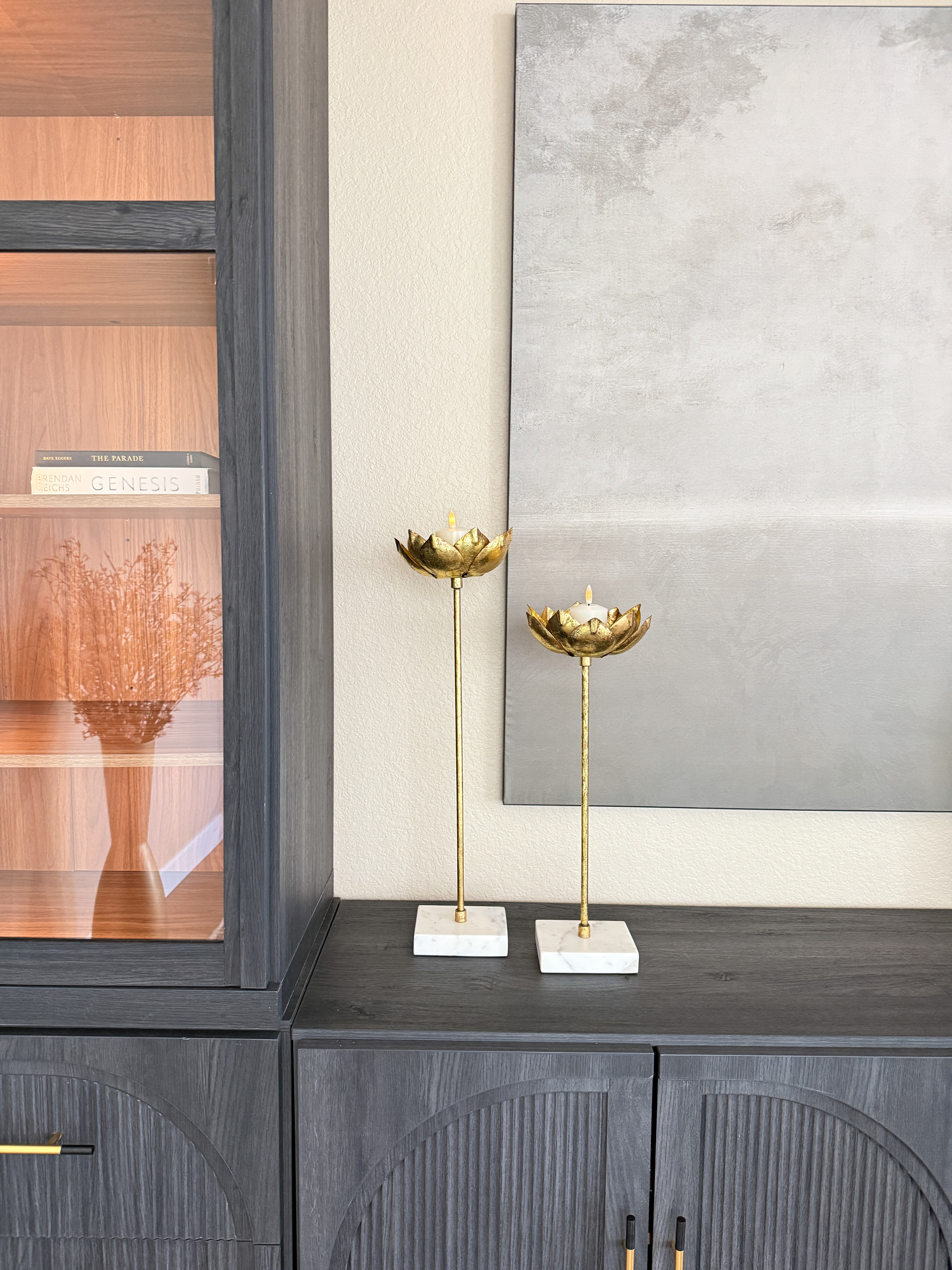 Gold Lotus Marble Base Candle Holder (Set of 2)