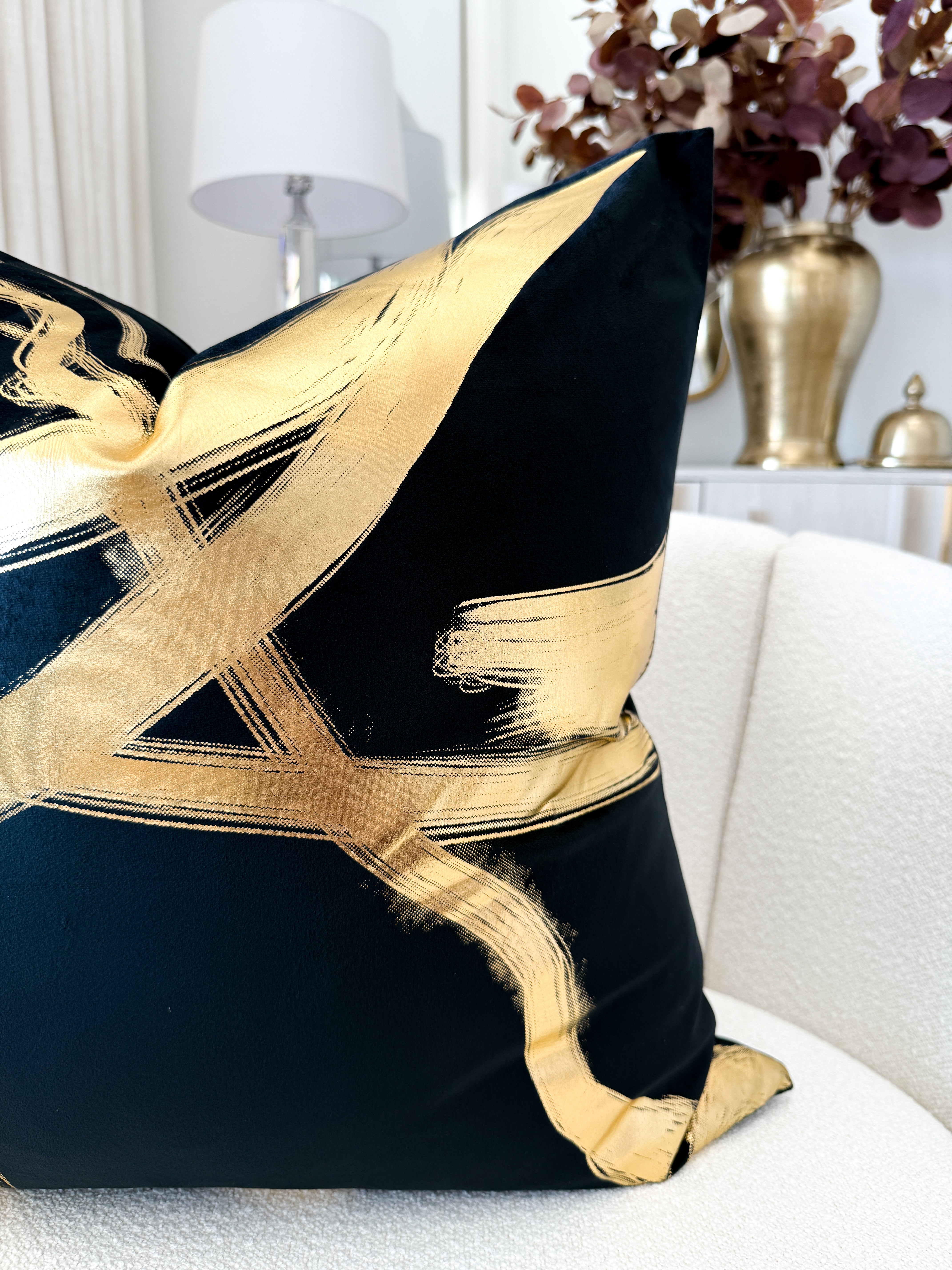 Black and Gold Foil Wavy Pattern Throw Pillow Cover