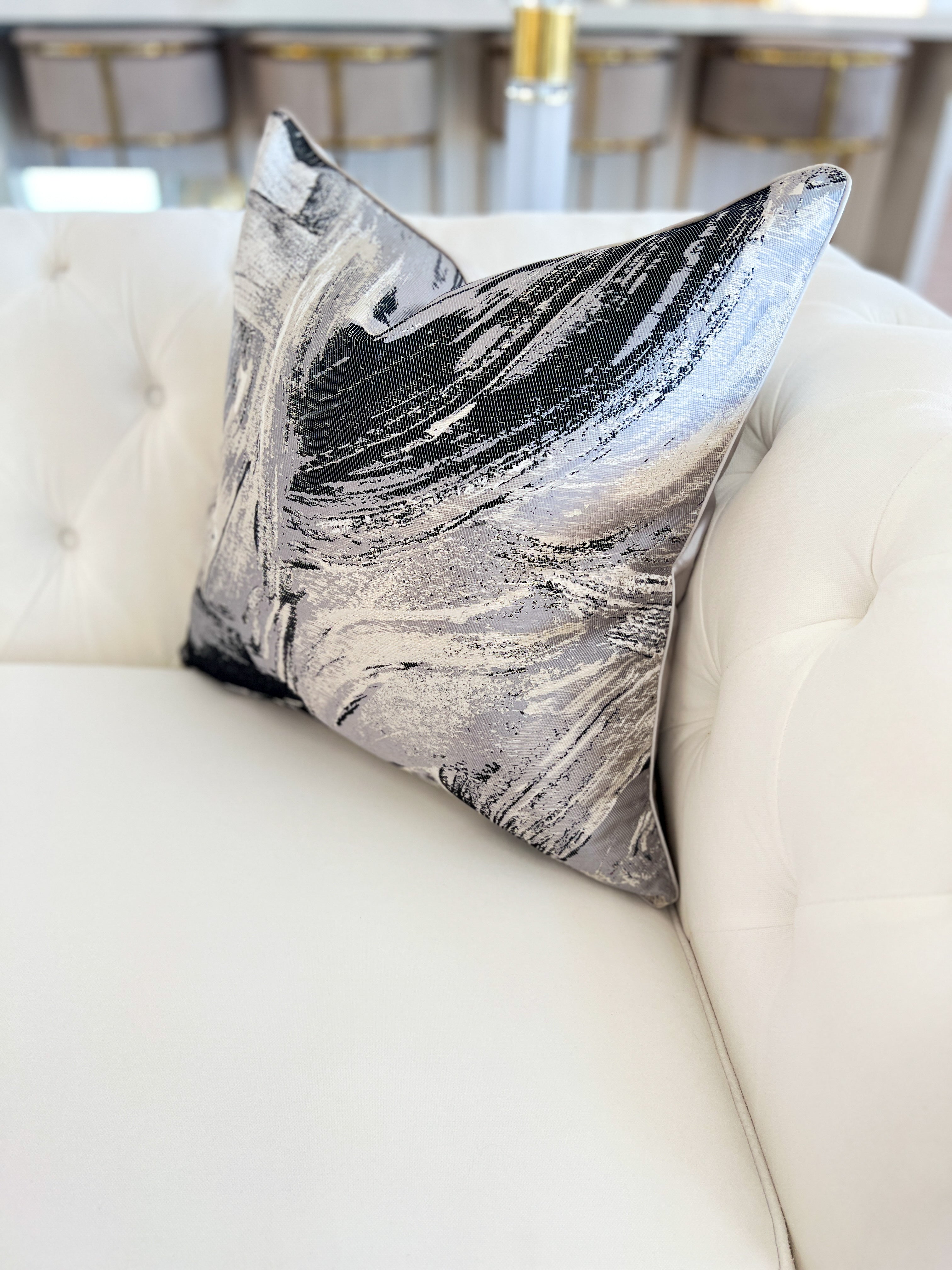 Black and Gray Waves Pattern Throw Pillow Cover