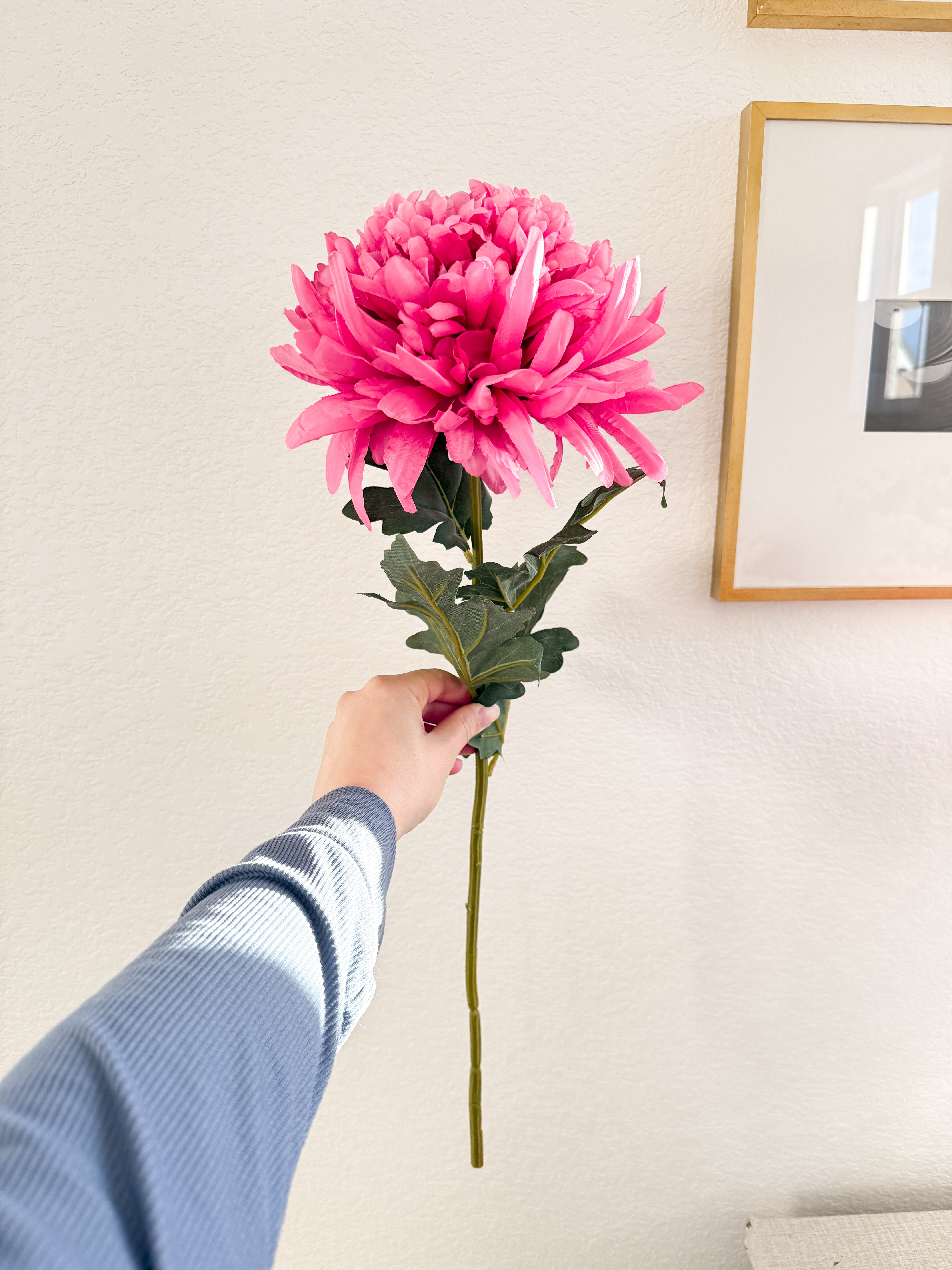 Faux Fuchsia Pink Mums Flower Stem