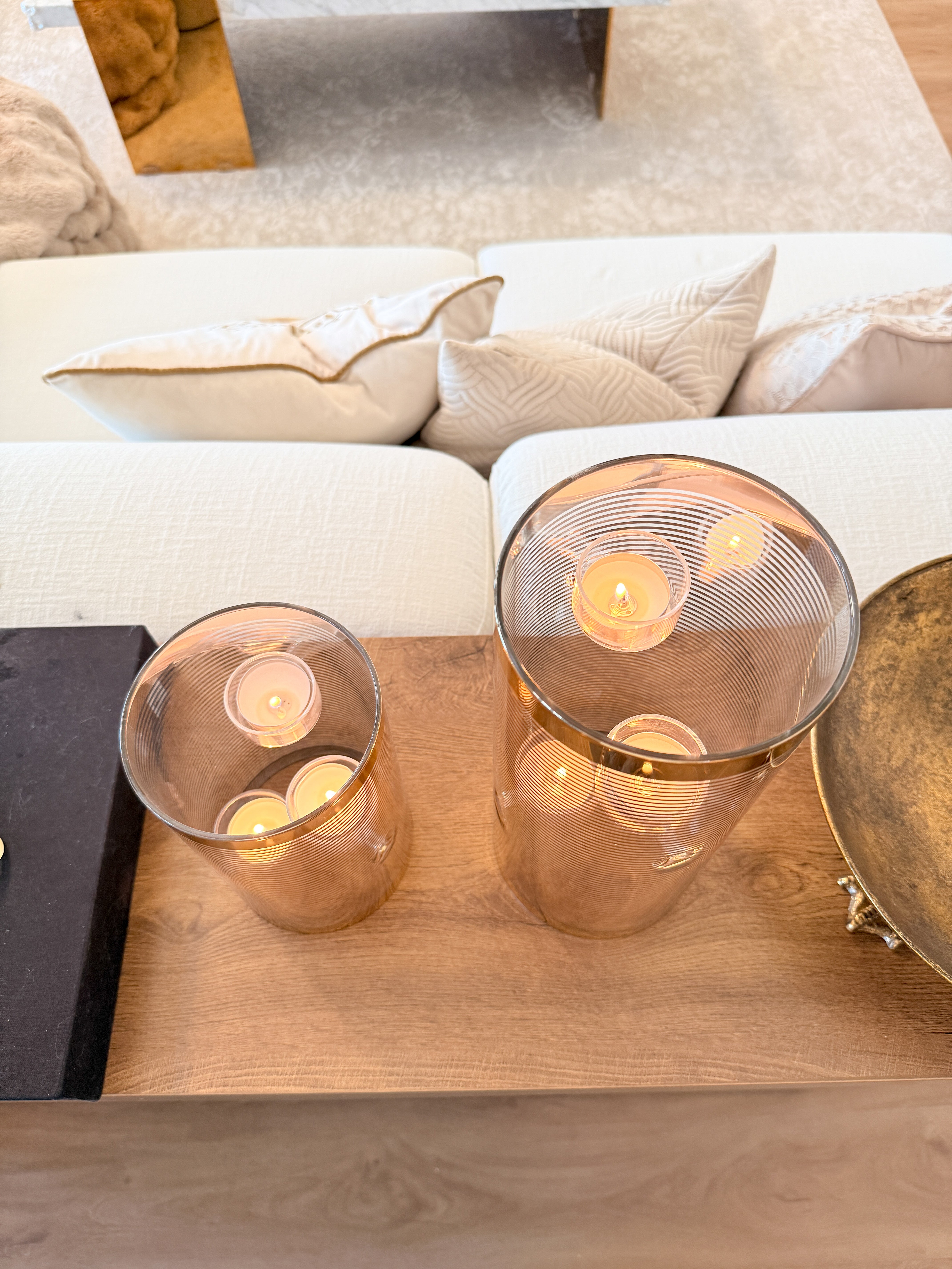 Gold Striped Glass Tealight Holder