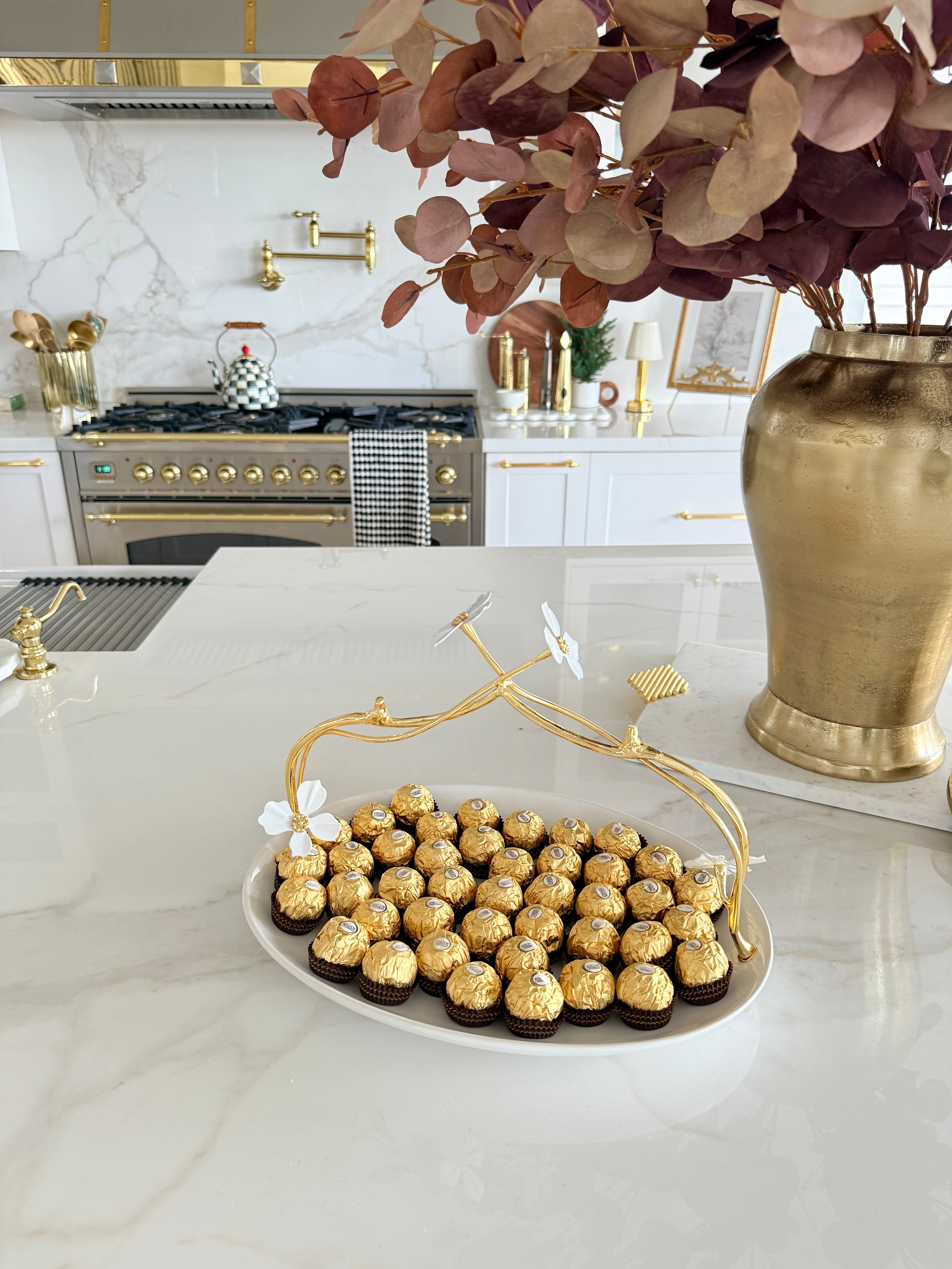 White and Gold Jasmine Flower Serving Tray