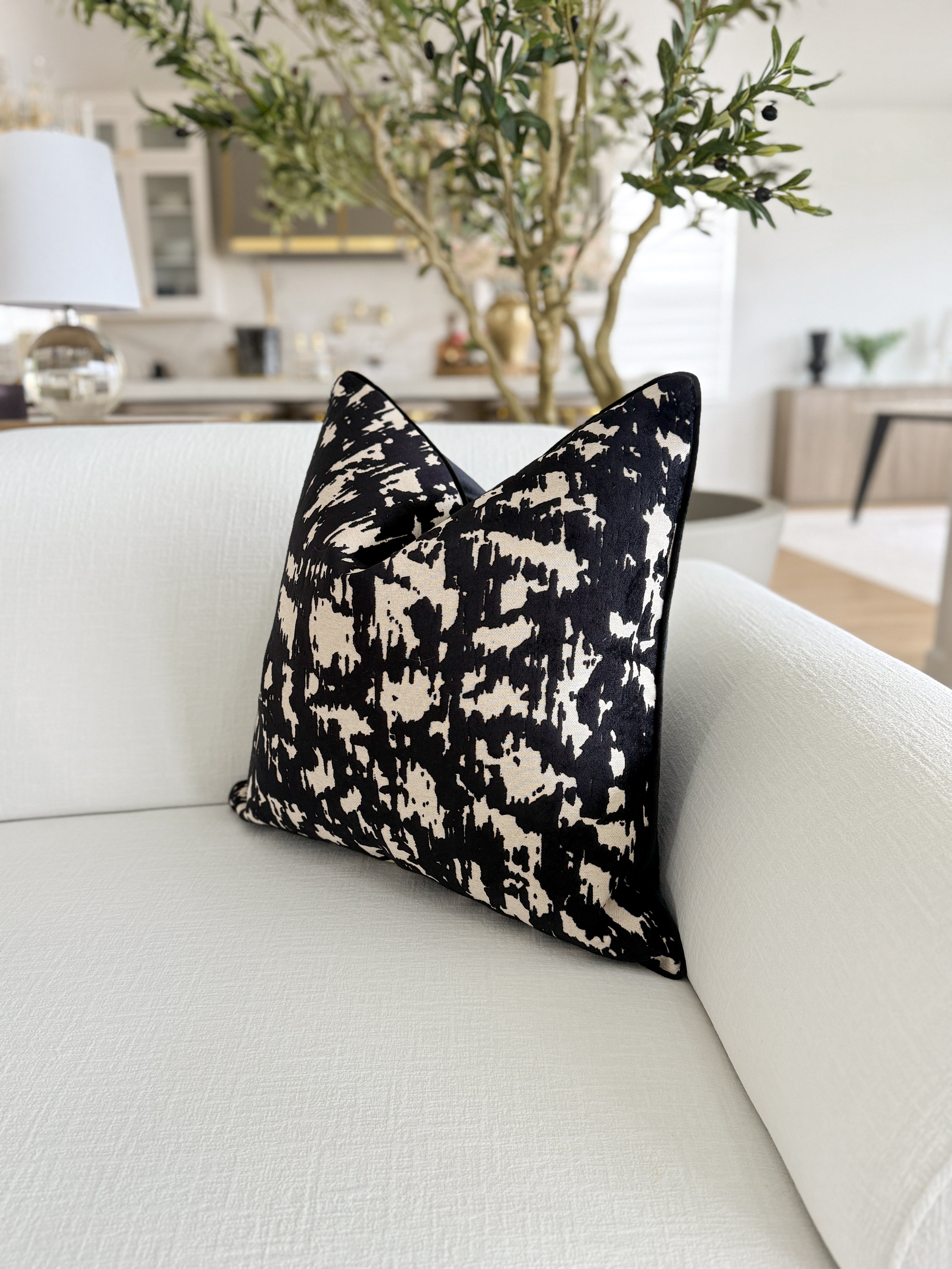Textured  Black and Off White Throw Pillow Cover