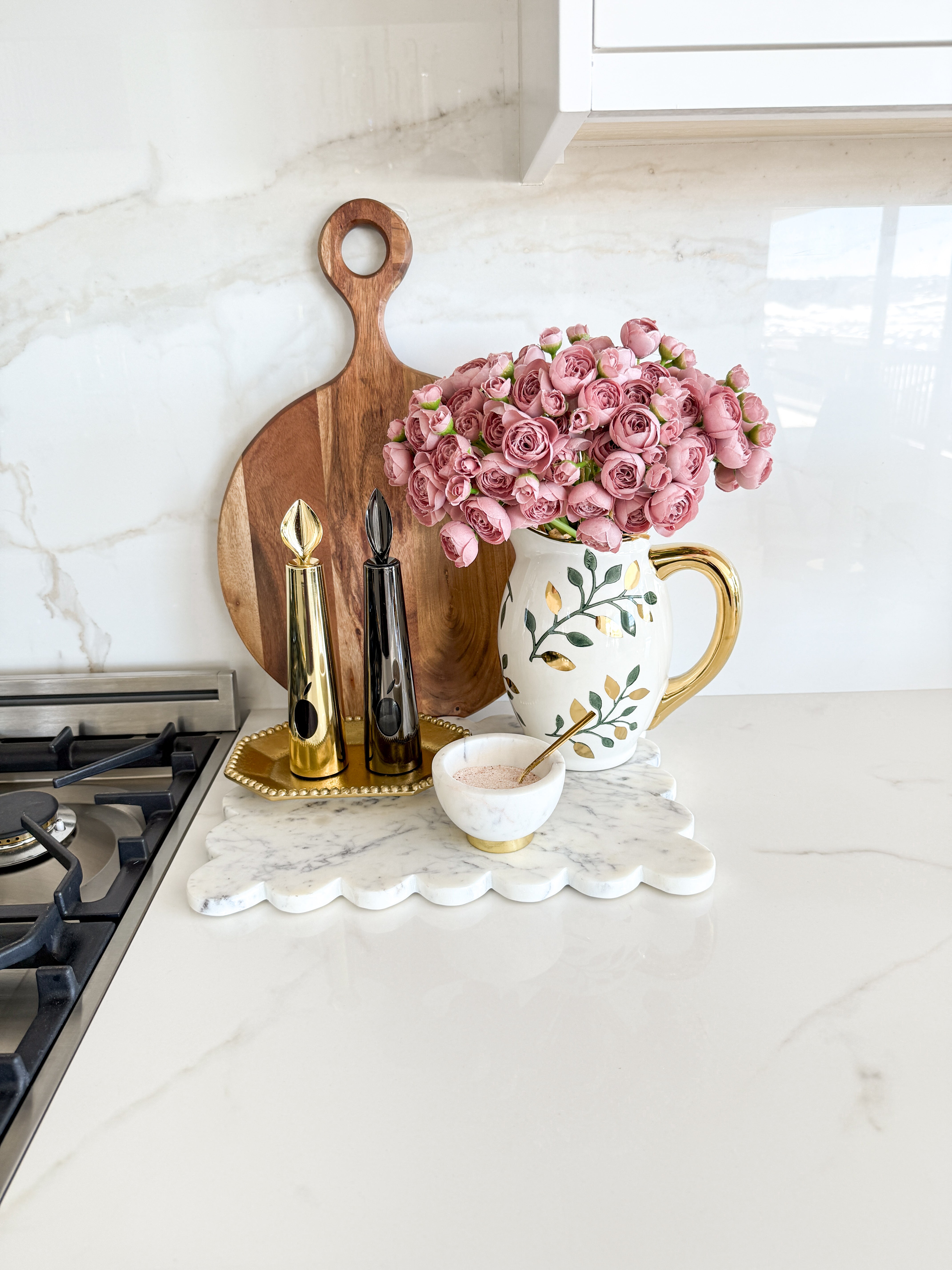 White and Gold Floral Print Pitcher