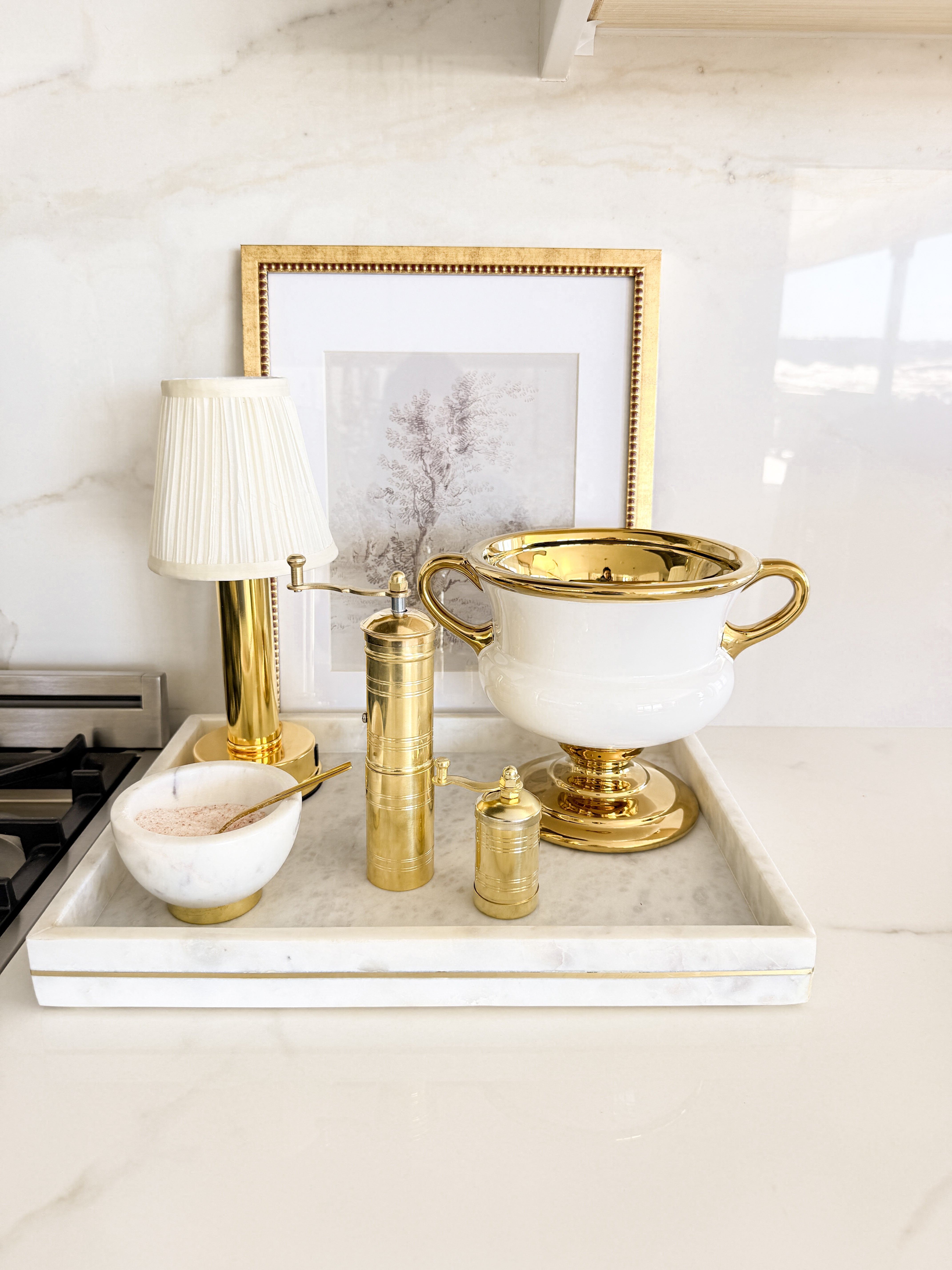 Gold Edge Rectangle Marble Tray