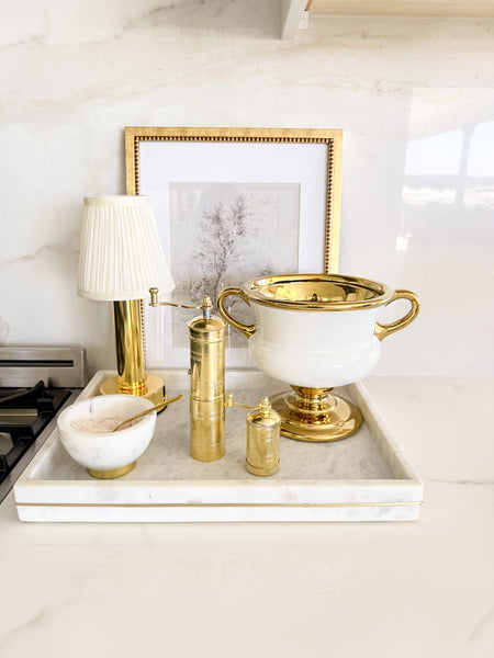 Gold Edge Rectangle Marble Tray | HTS DECOR