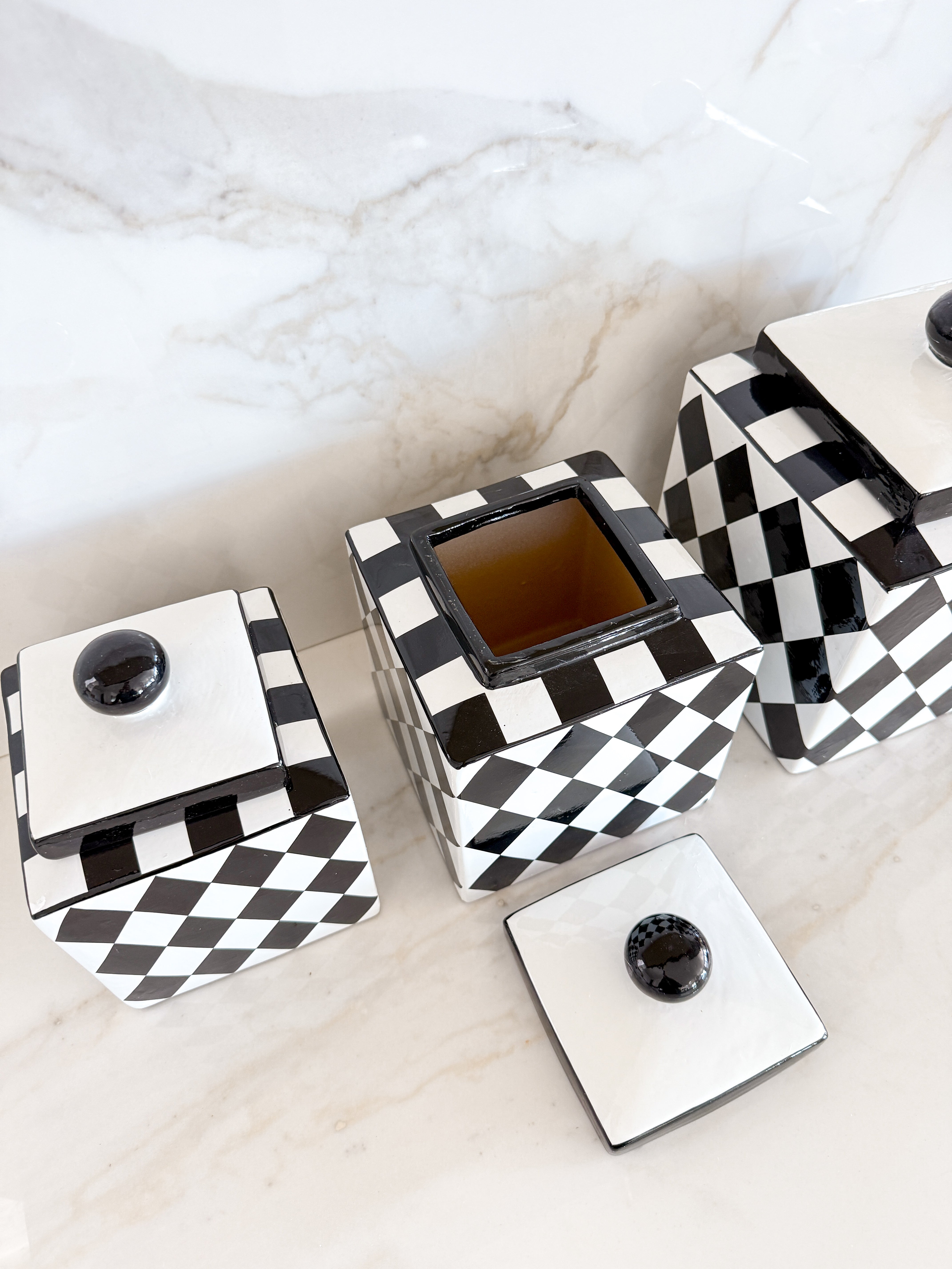 Checkered Black and White Canister (Set of 3)