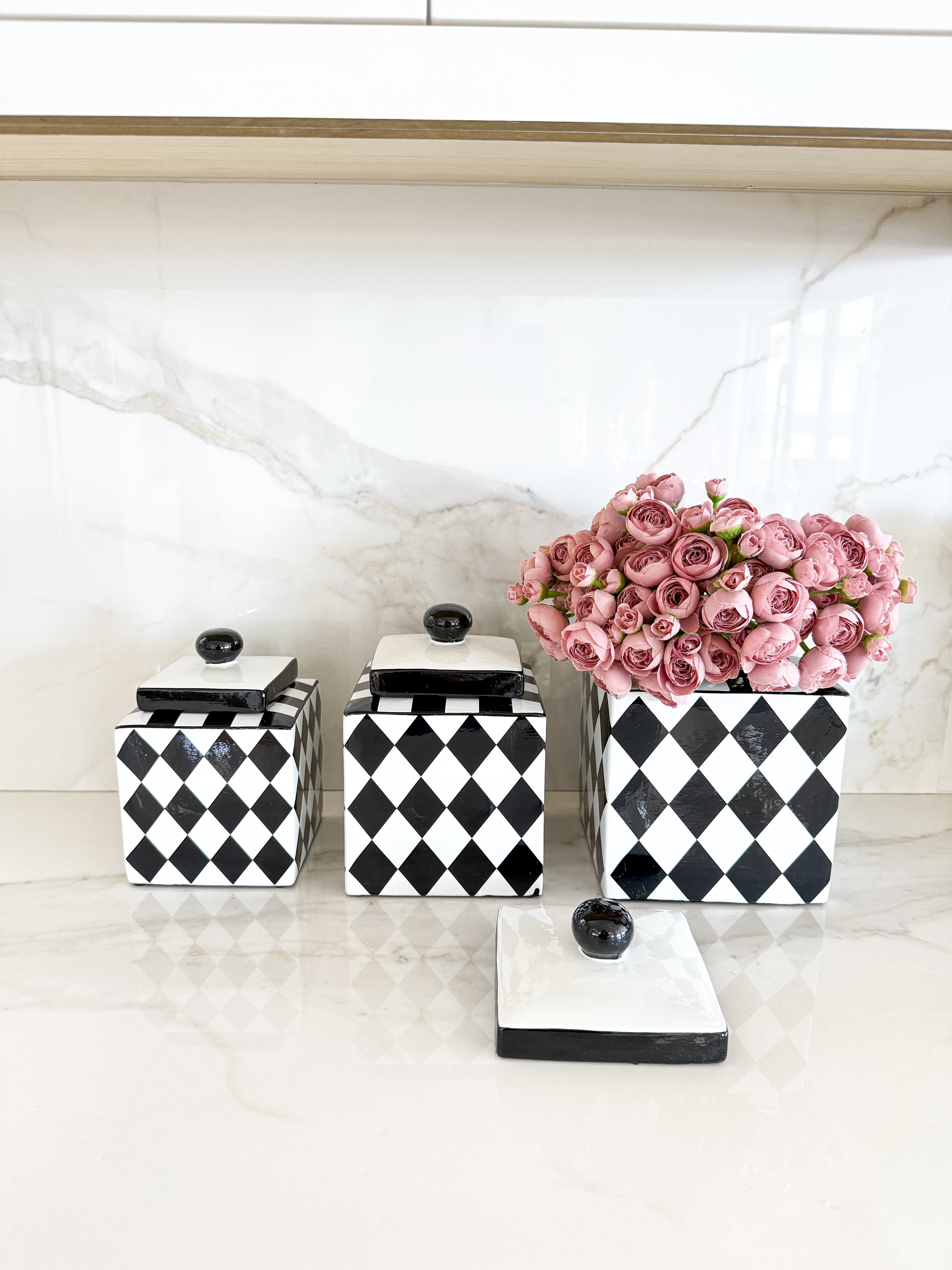 Checkered Black and White Canister (Set of 3)