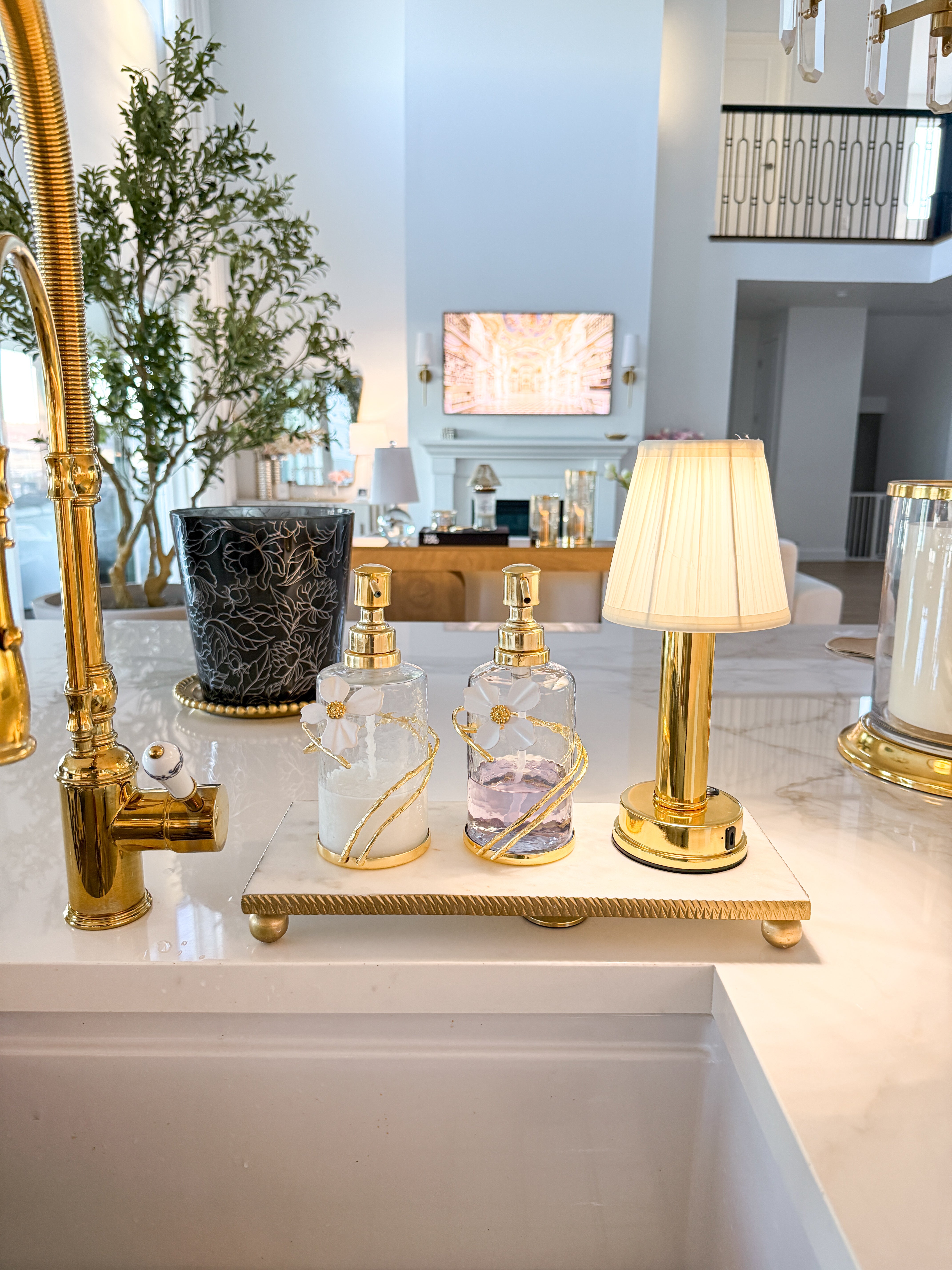 Gold Edge Marble Footed Tray