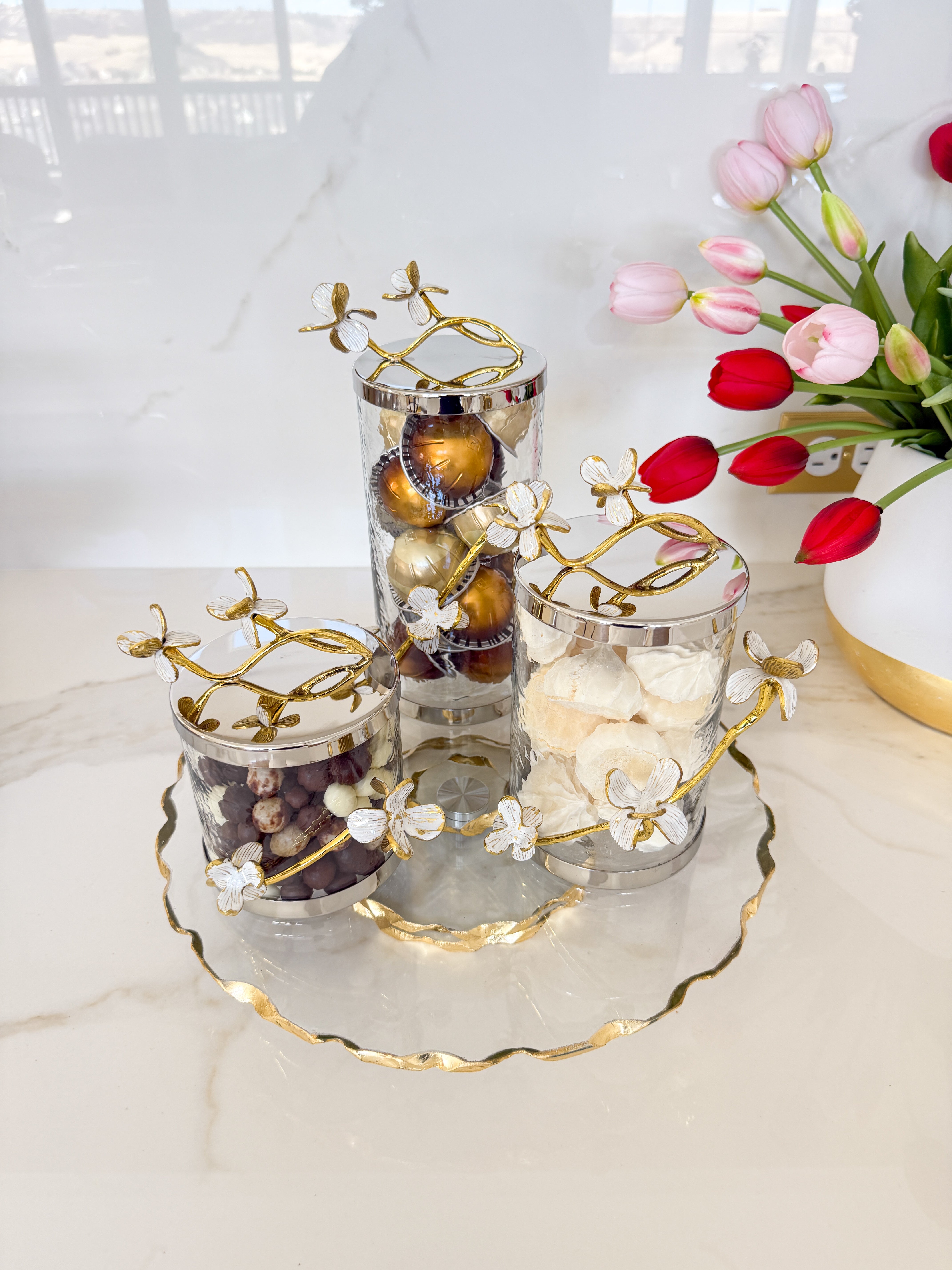 Gold and Silver Wrapped Flower Canister