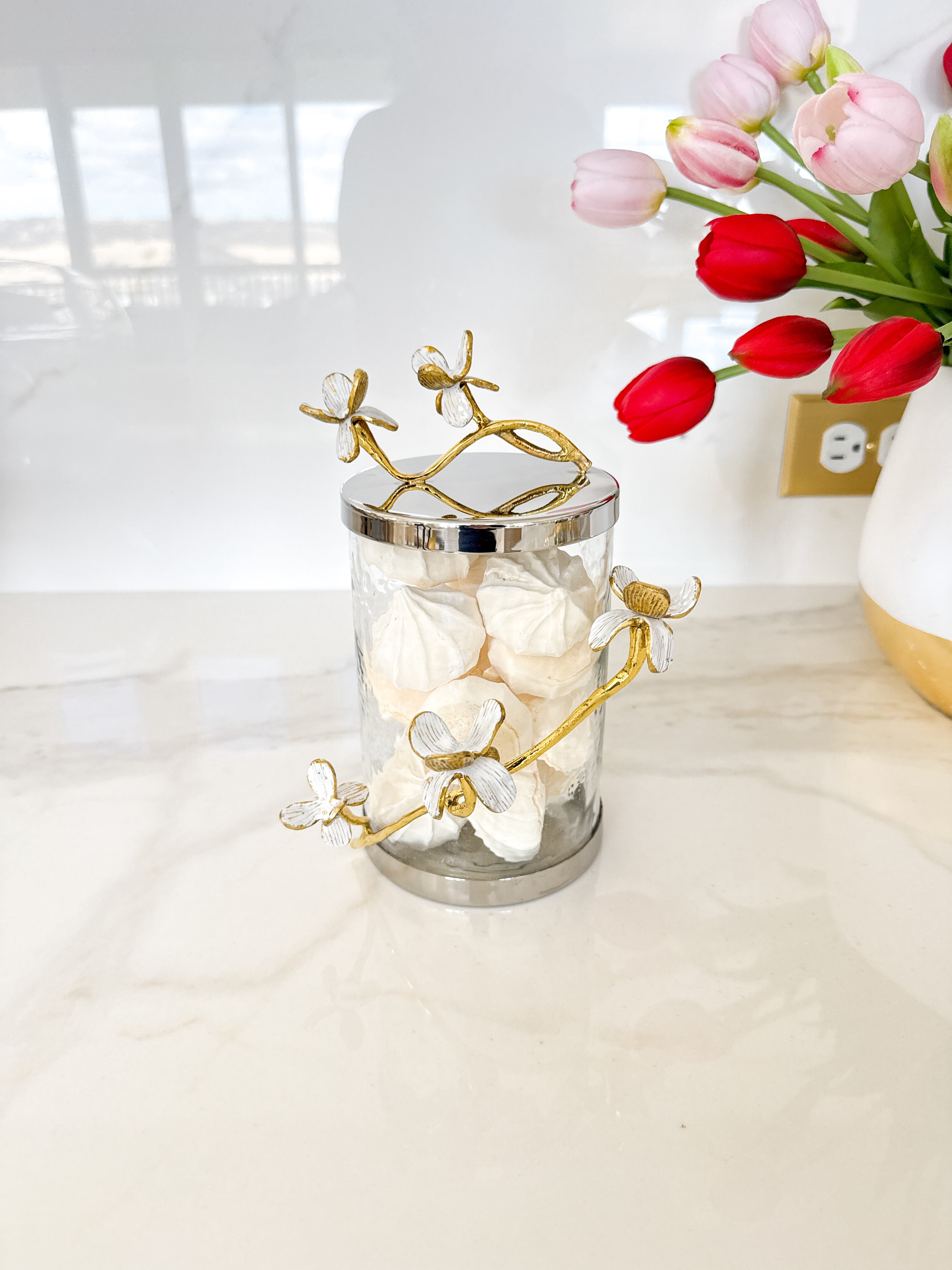 Gold and Silver Wrapped Flower Canister