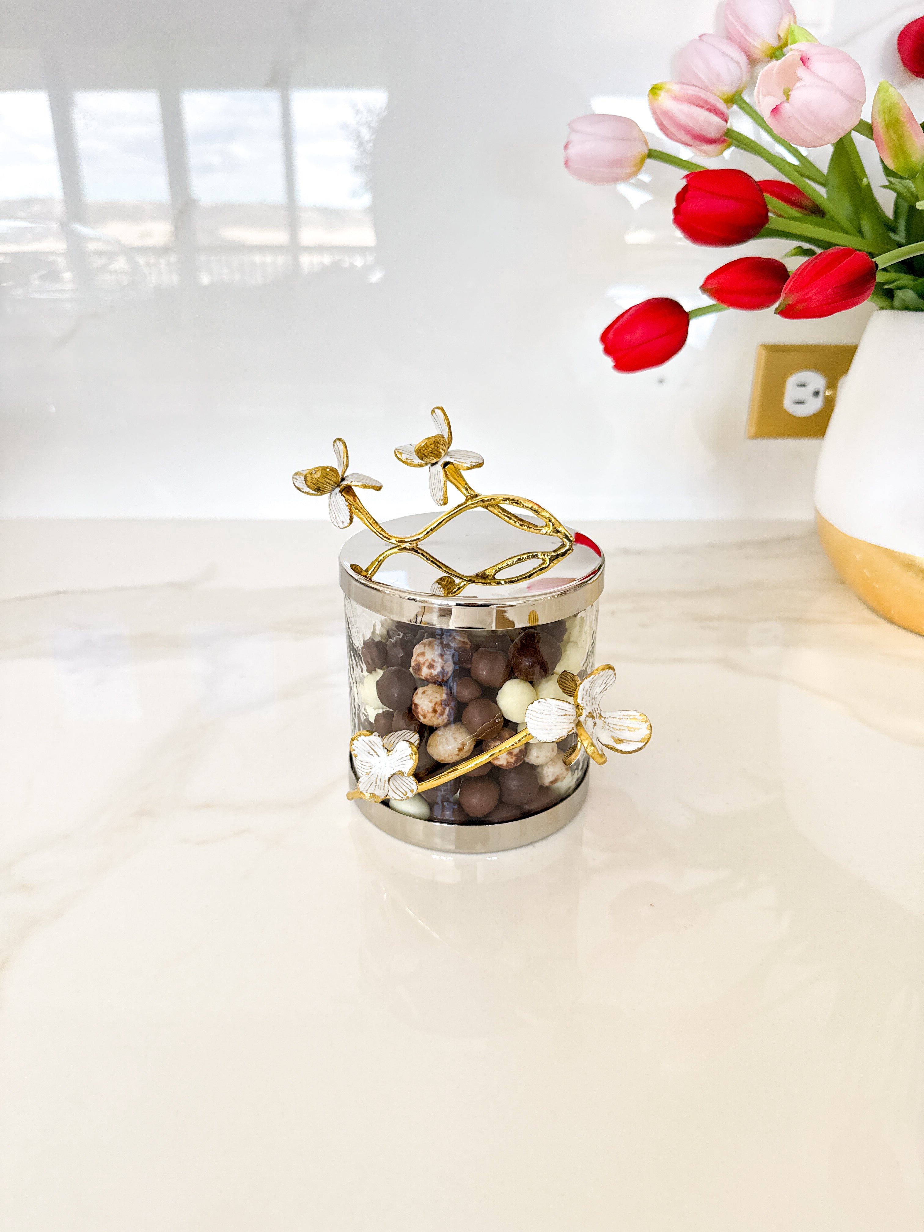 Gold and Silver Wrapped Flower Canister