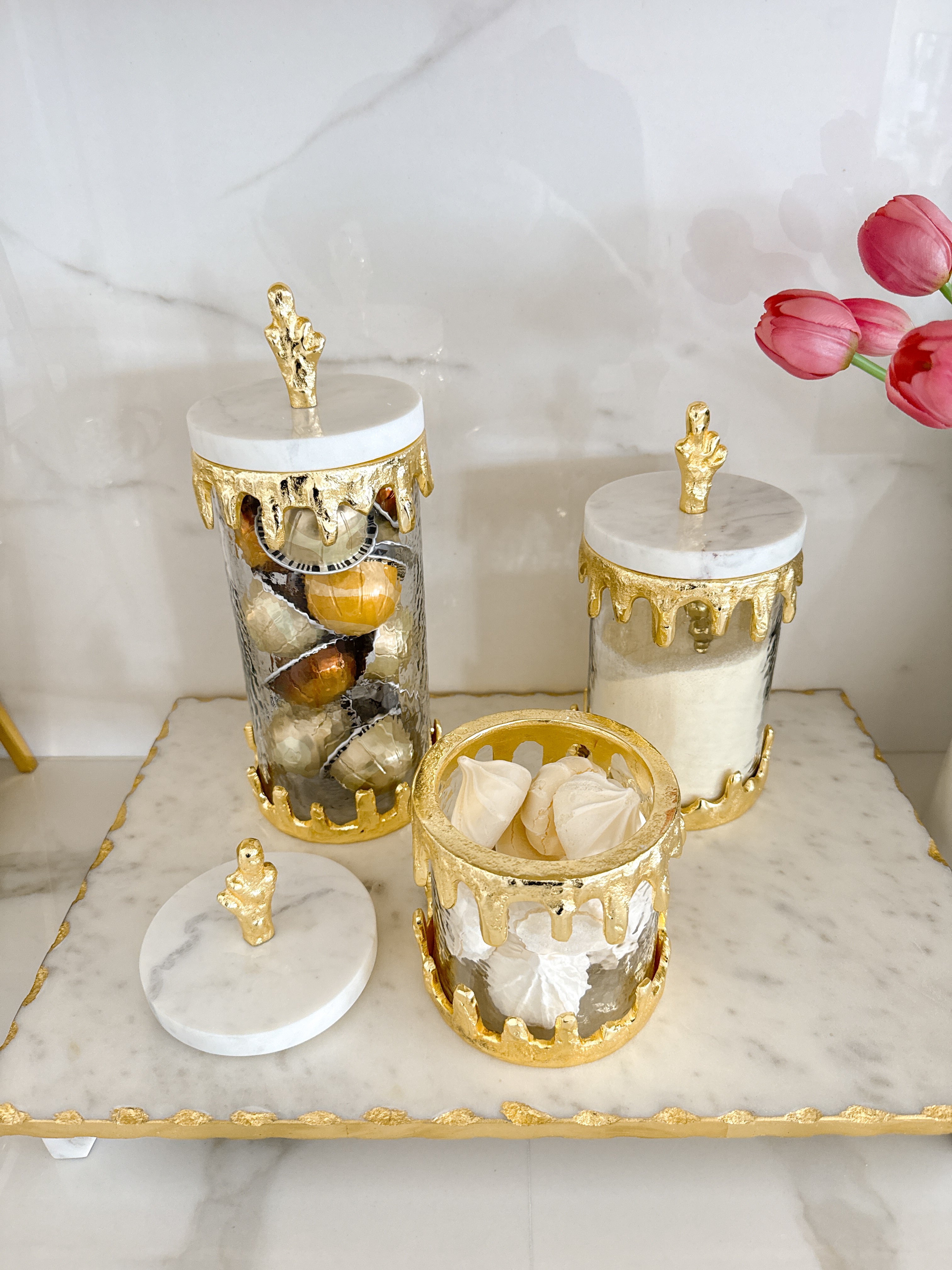 Gold Dripping Edge Marble Lid Canister
