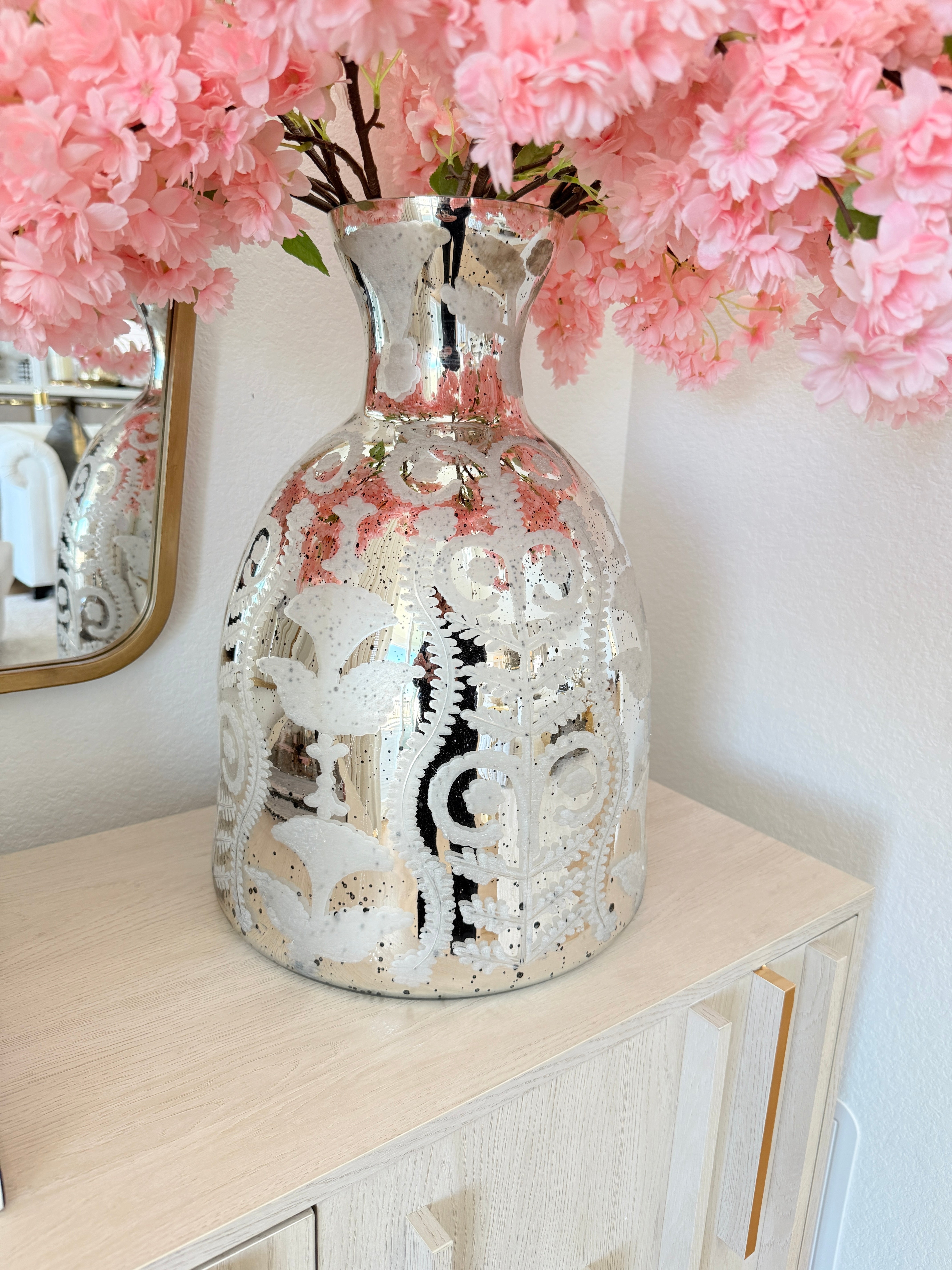Silver Print Mirrored Vase