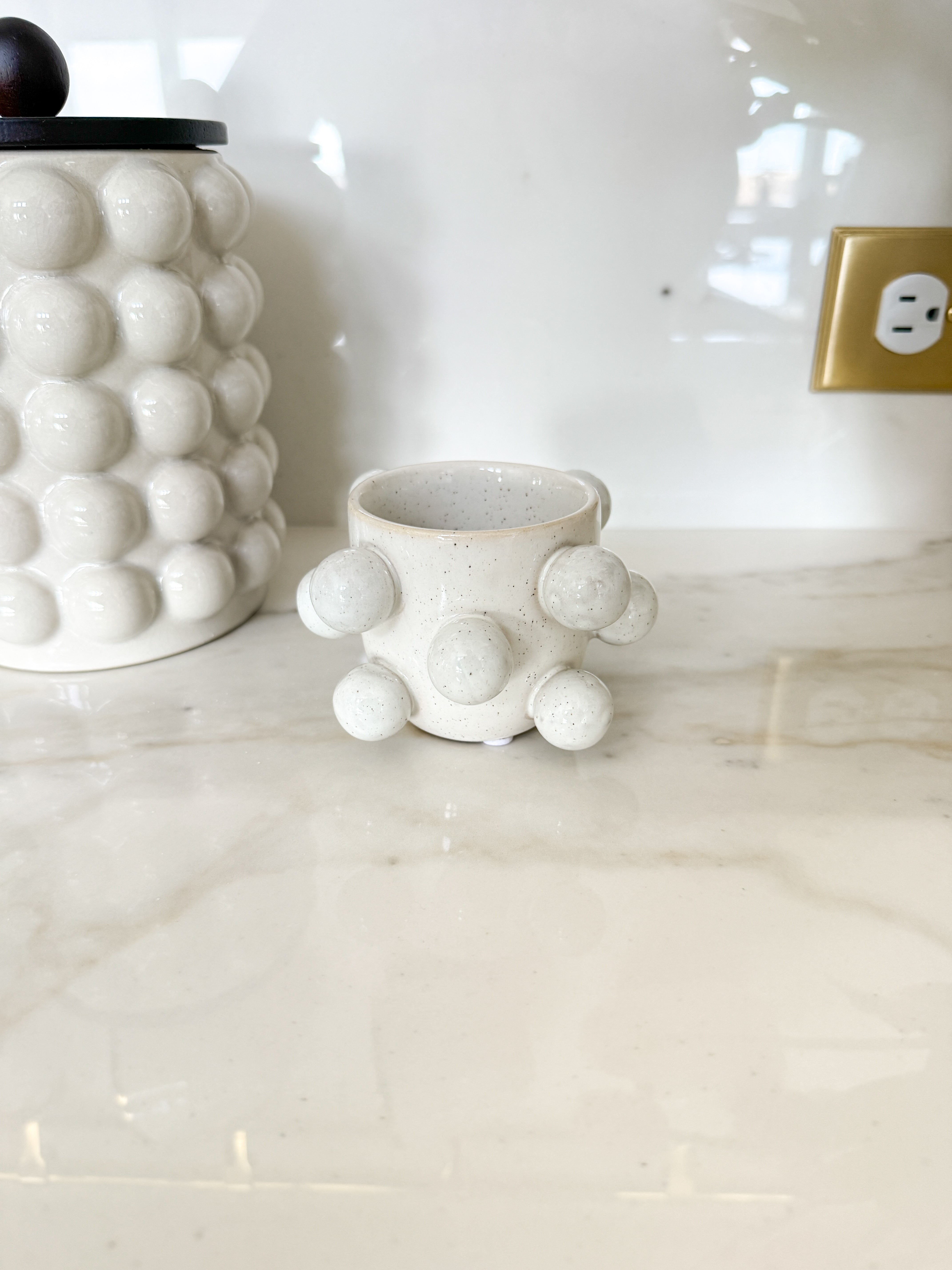 White Stoneware Spoon Holder With Balls