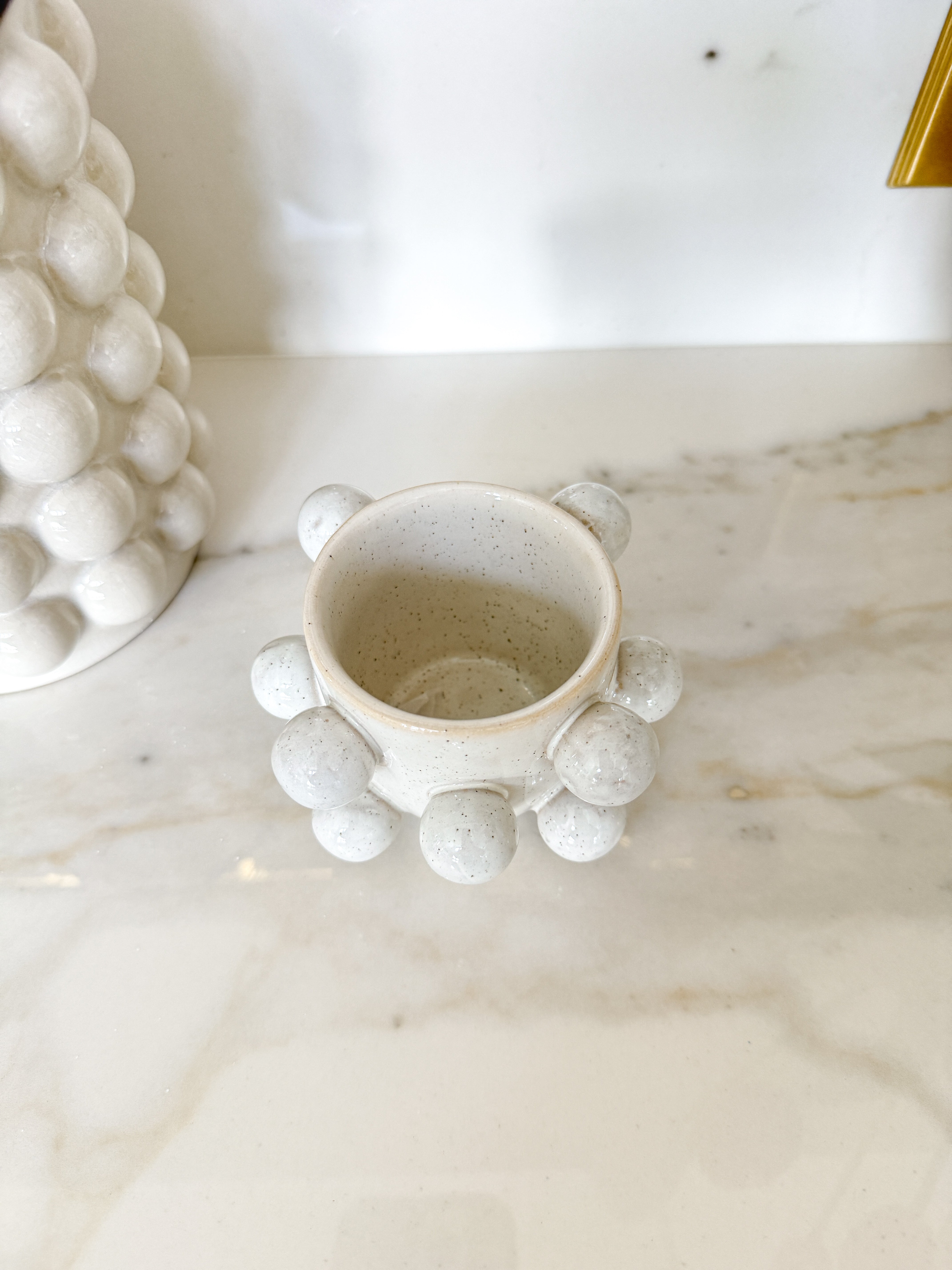 White Stoneware Spoon Holder With Balls
