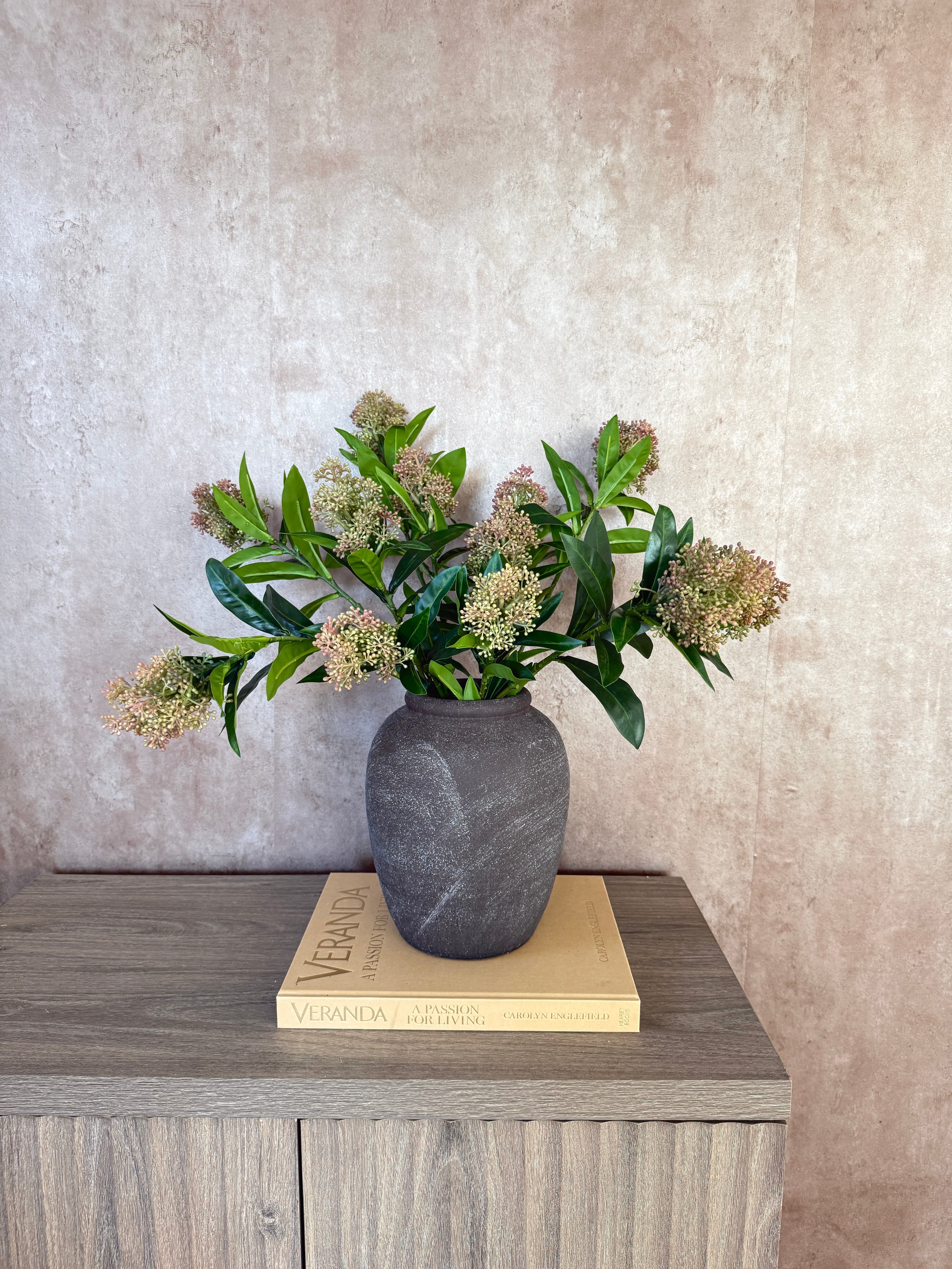 Faux Green Skimmia Berry Branch Stem (Pack of 3 Stems)