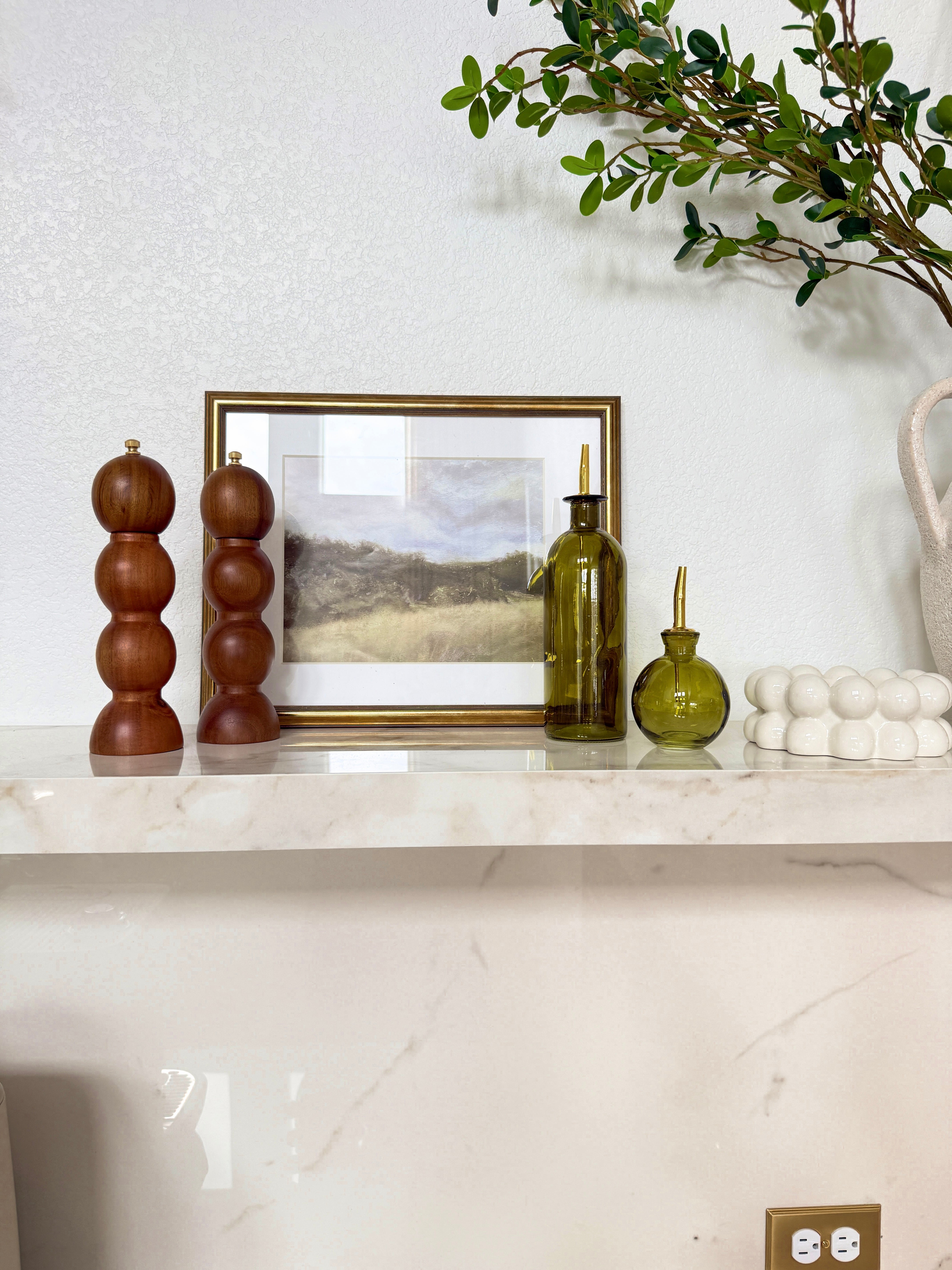 Olive Green Glass Oil Cruet with Gold Stopper (Set of 2)