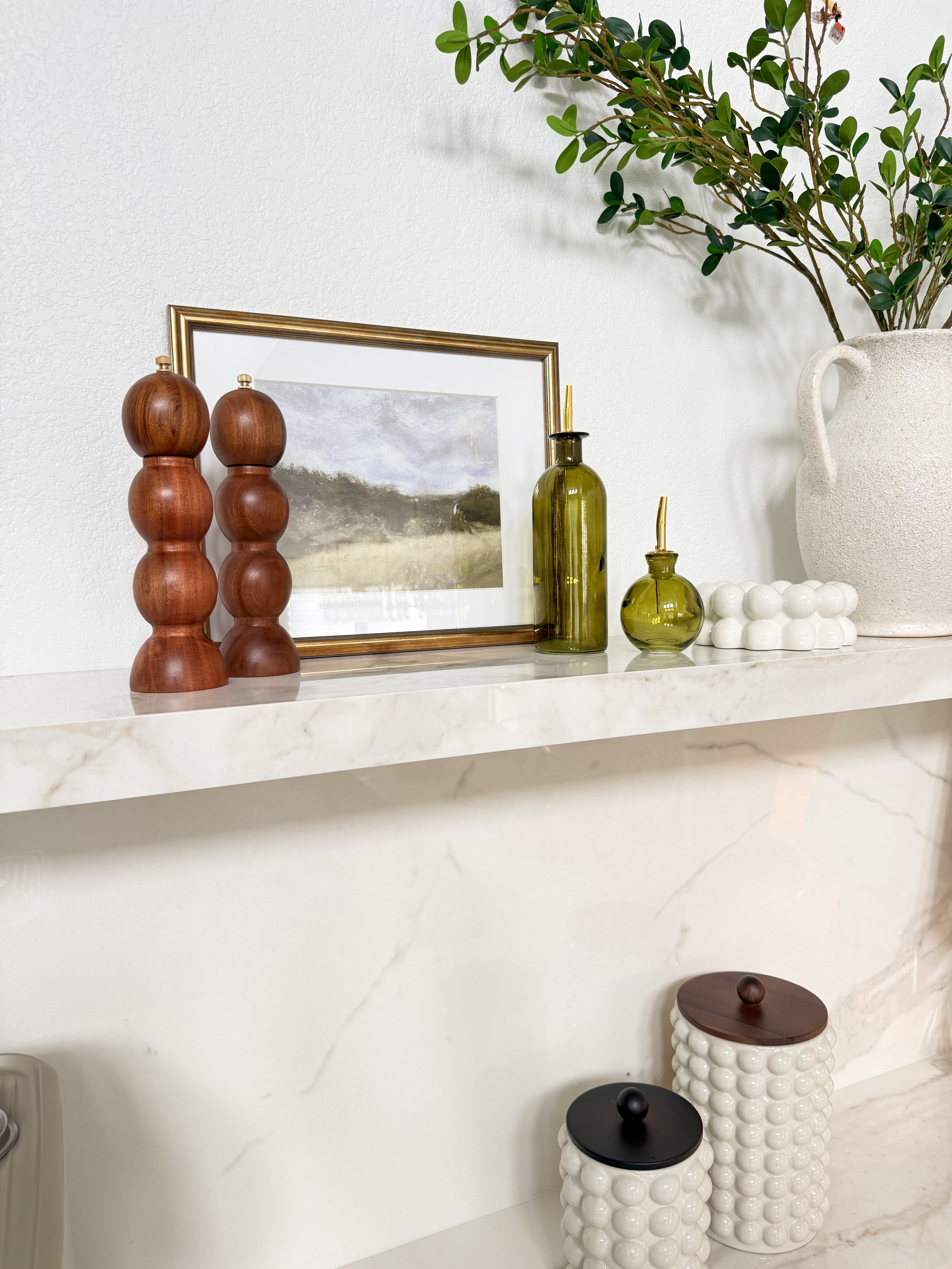 Olive Green Glass Oil Cruet with Gold Stopper (Set of 2)