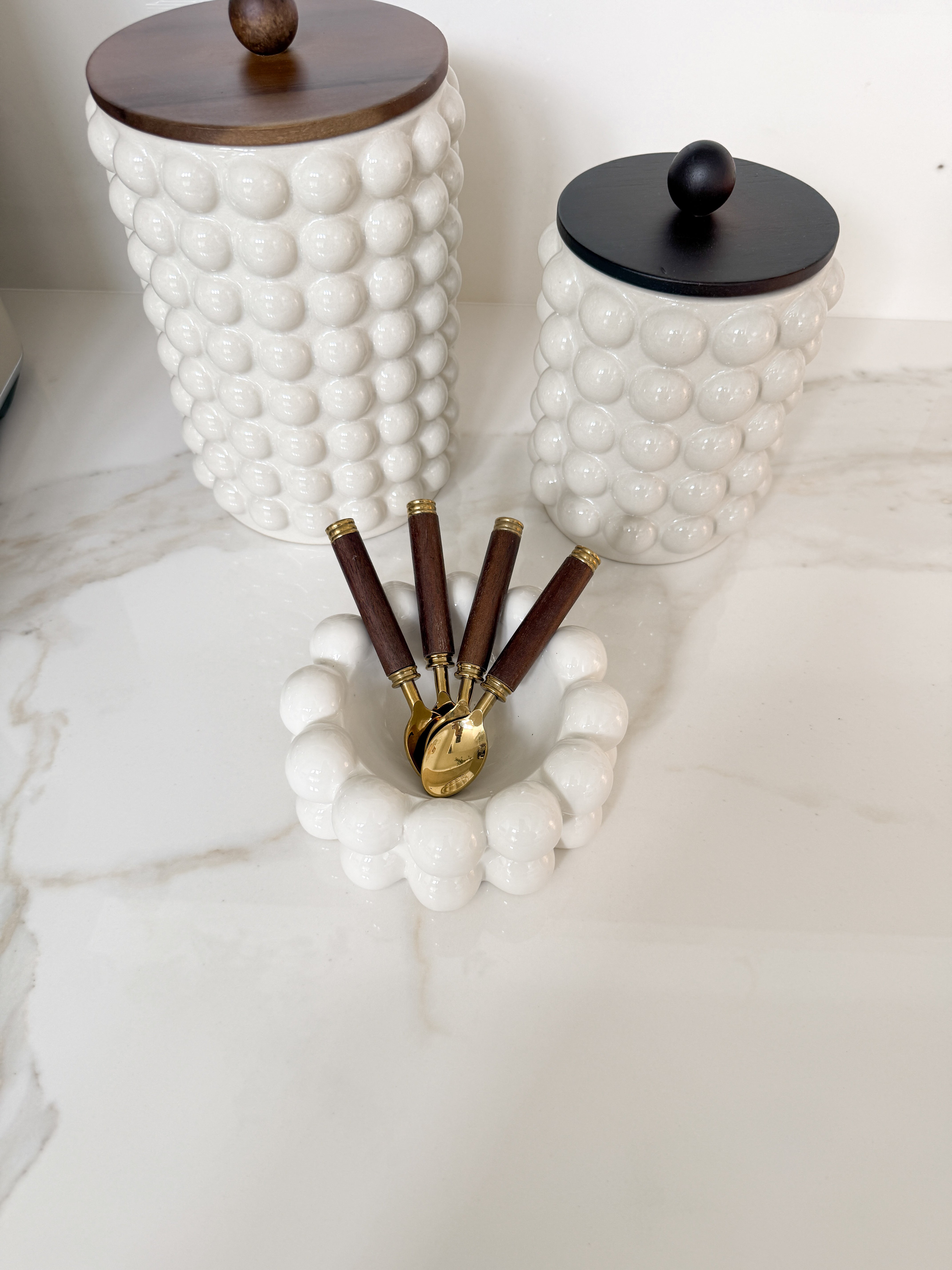 White Stoneware Bubbled Bowl