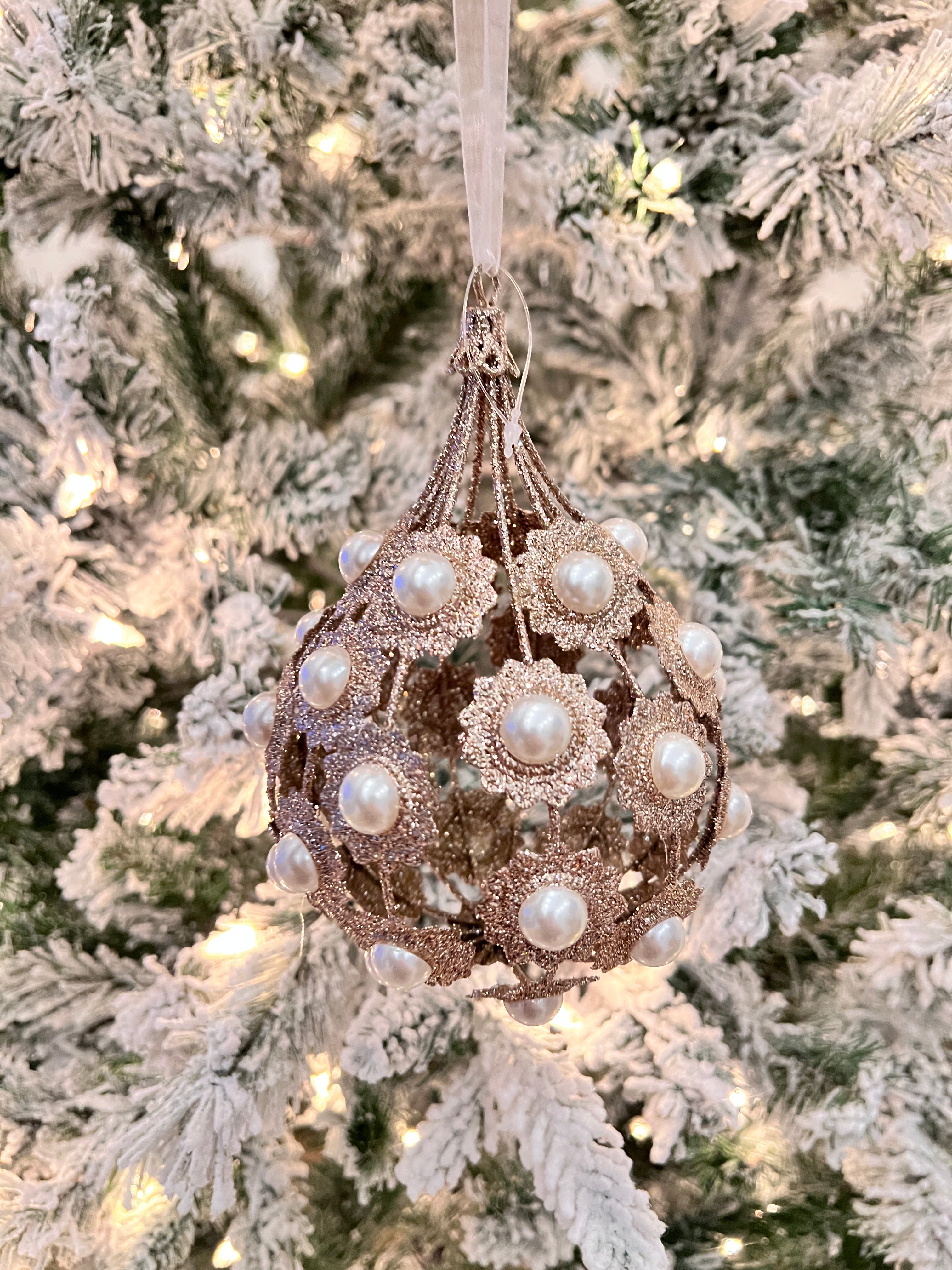 Champagne Glittered Teardrop Ornament
