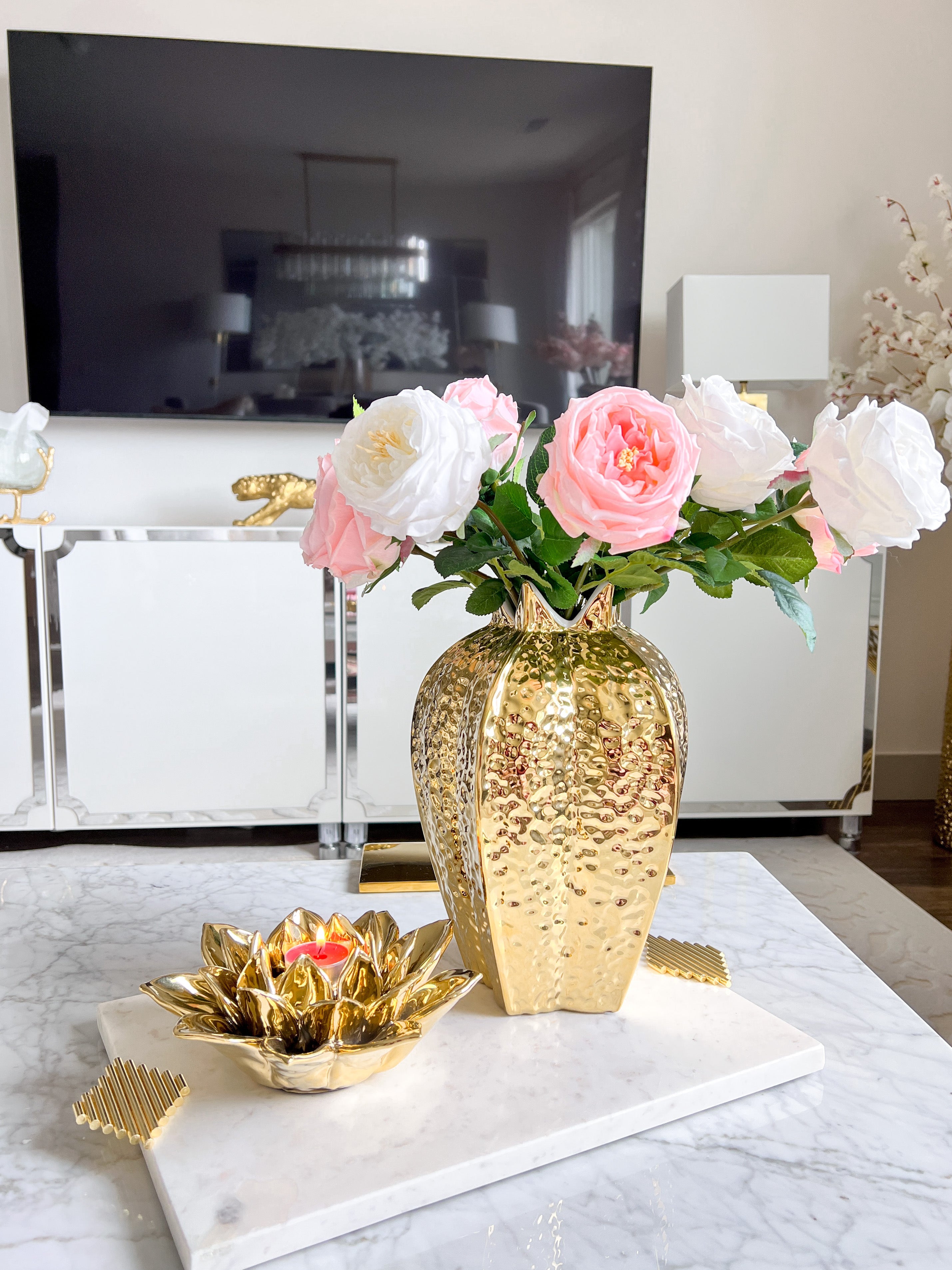 Gold Textured Ceramic Vase | HTS DECOR
