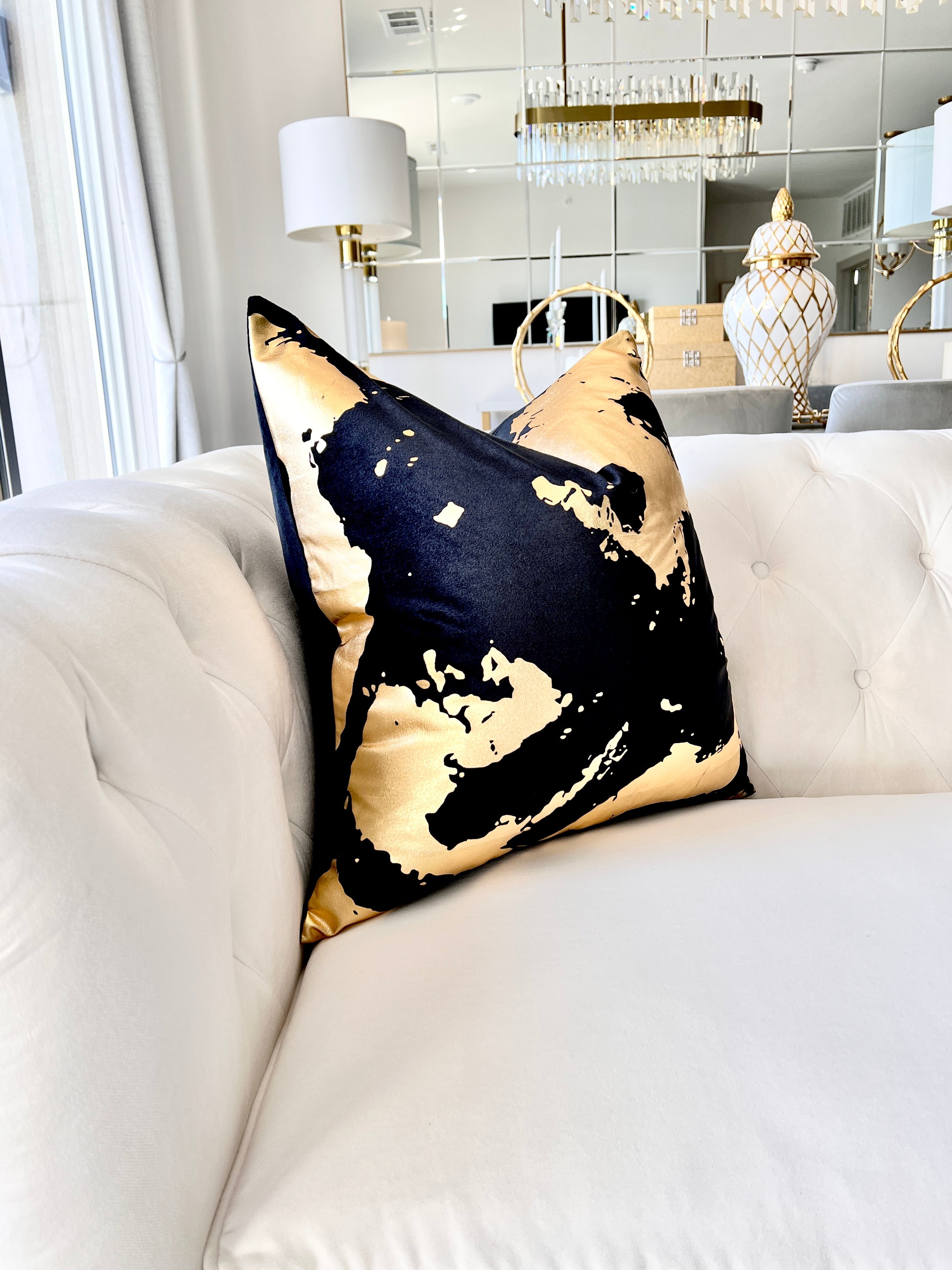 Black and Gold Foil Abstract Pillow Cover - HTS HOME DECOR