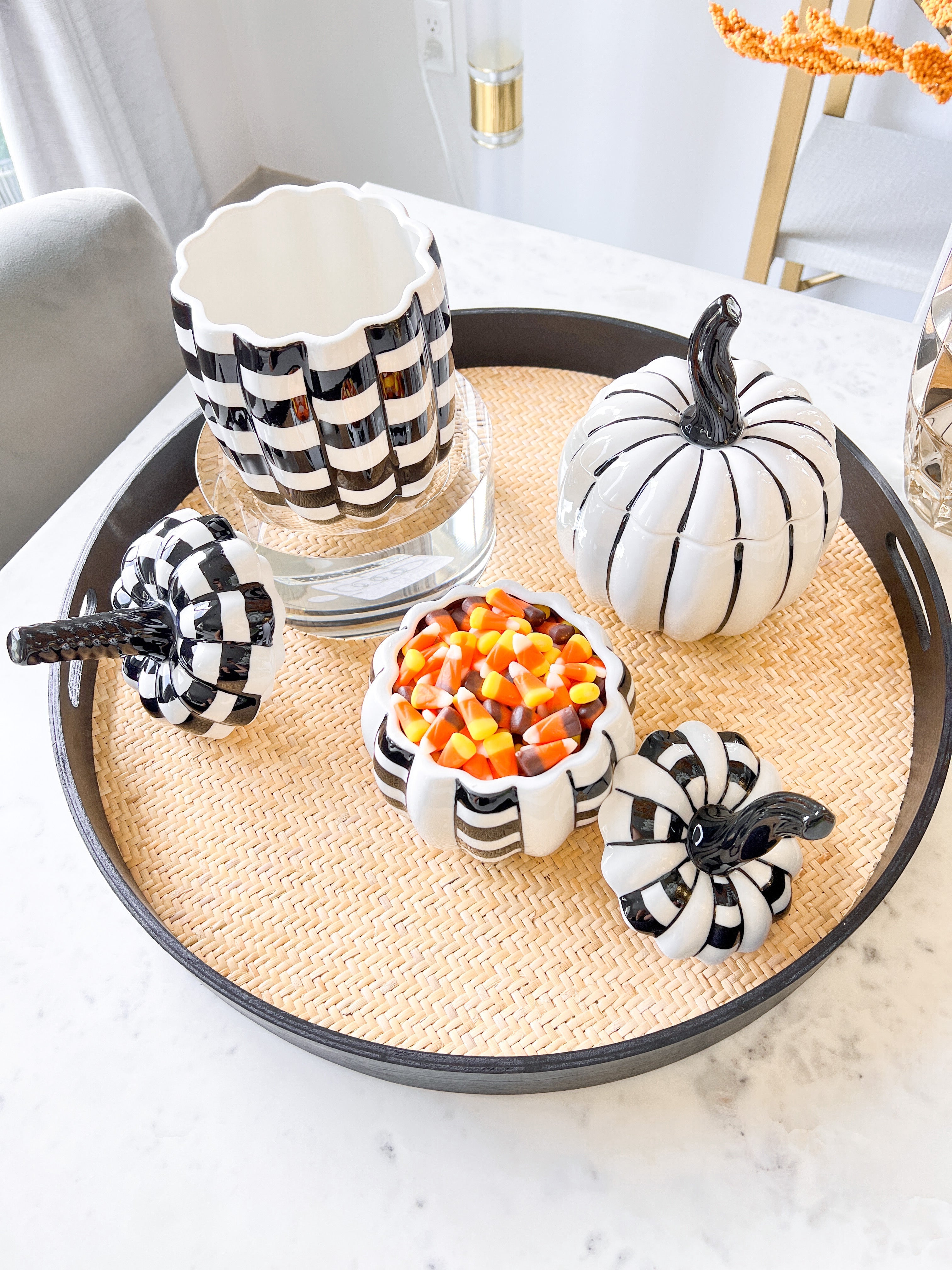 Black and White Ceramic Pumpkins Jars (Set of 3 ) - HTS HOME DECOR