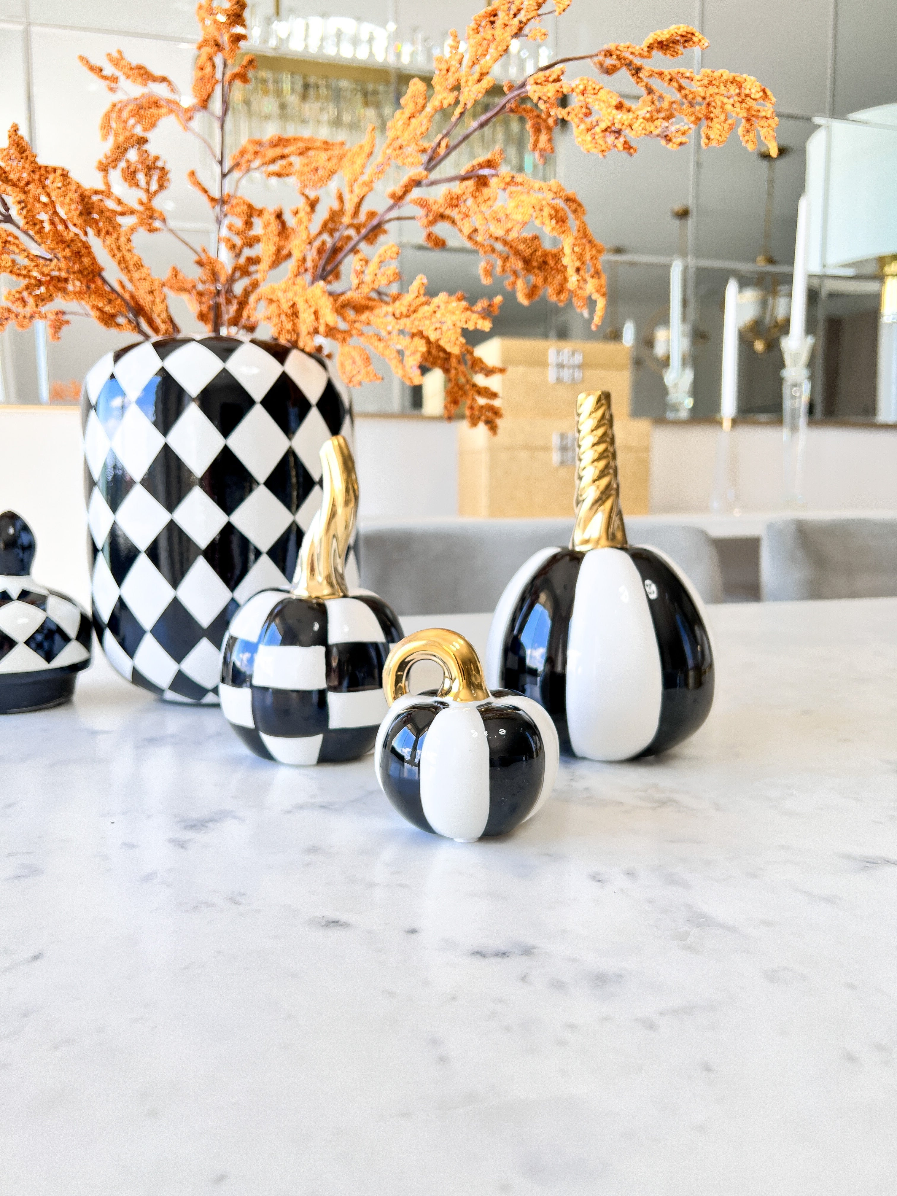 Black and white Ceramic Pumpkins ( Set of 3 ) - HTS HOME DECOR