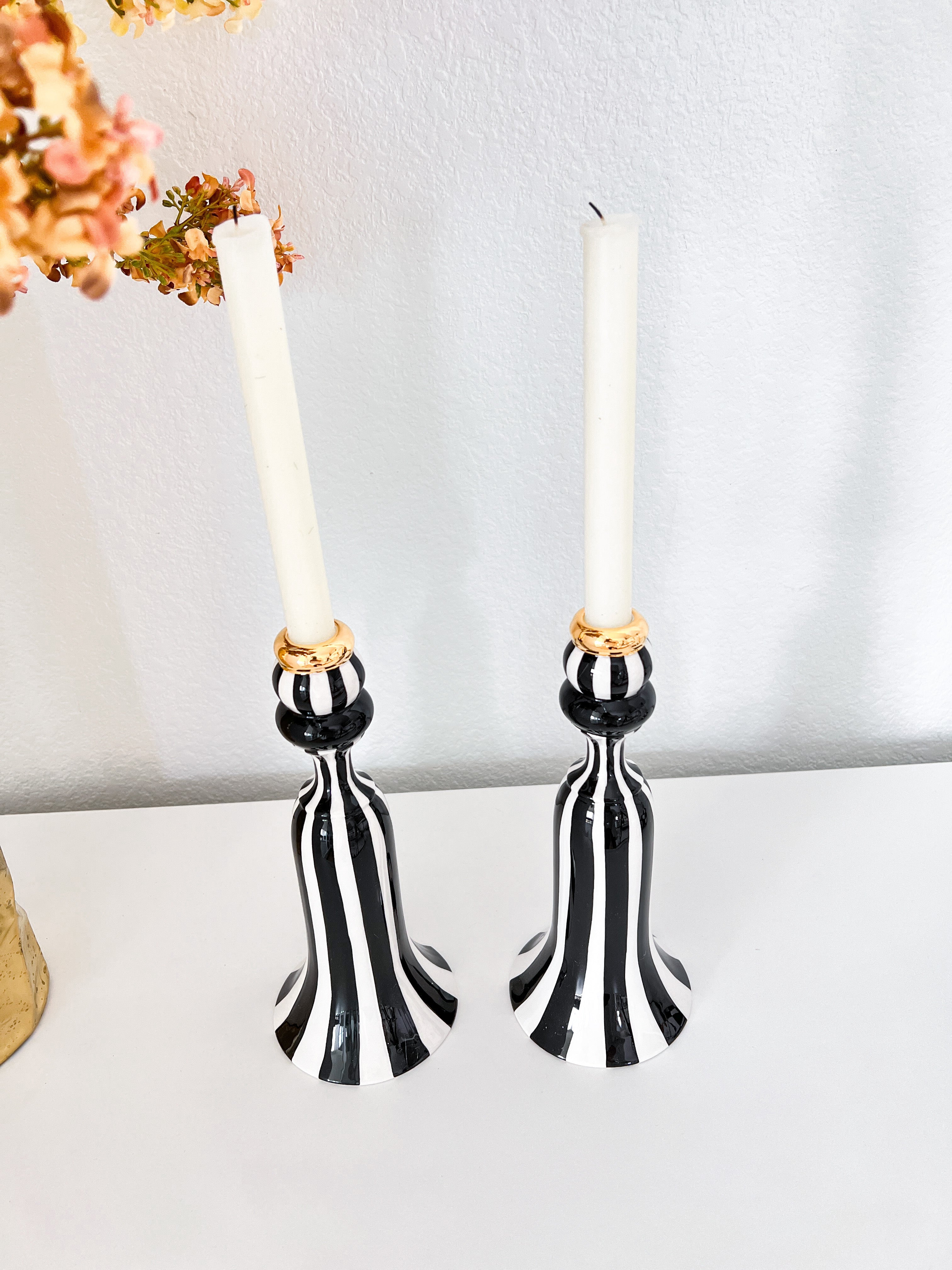 Black and White Striped Candle Holder - HTS HOME DECOR