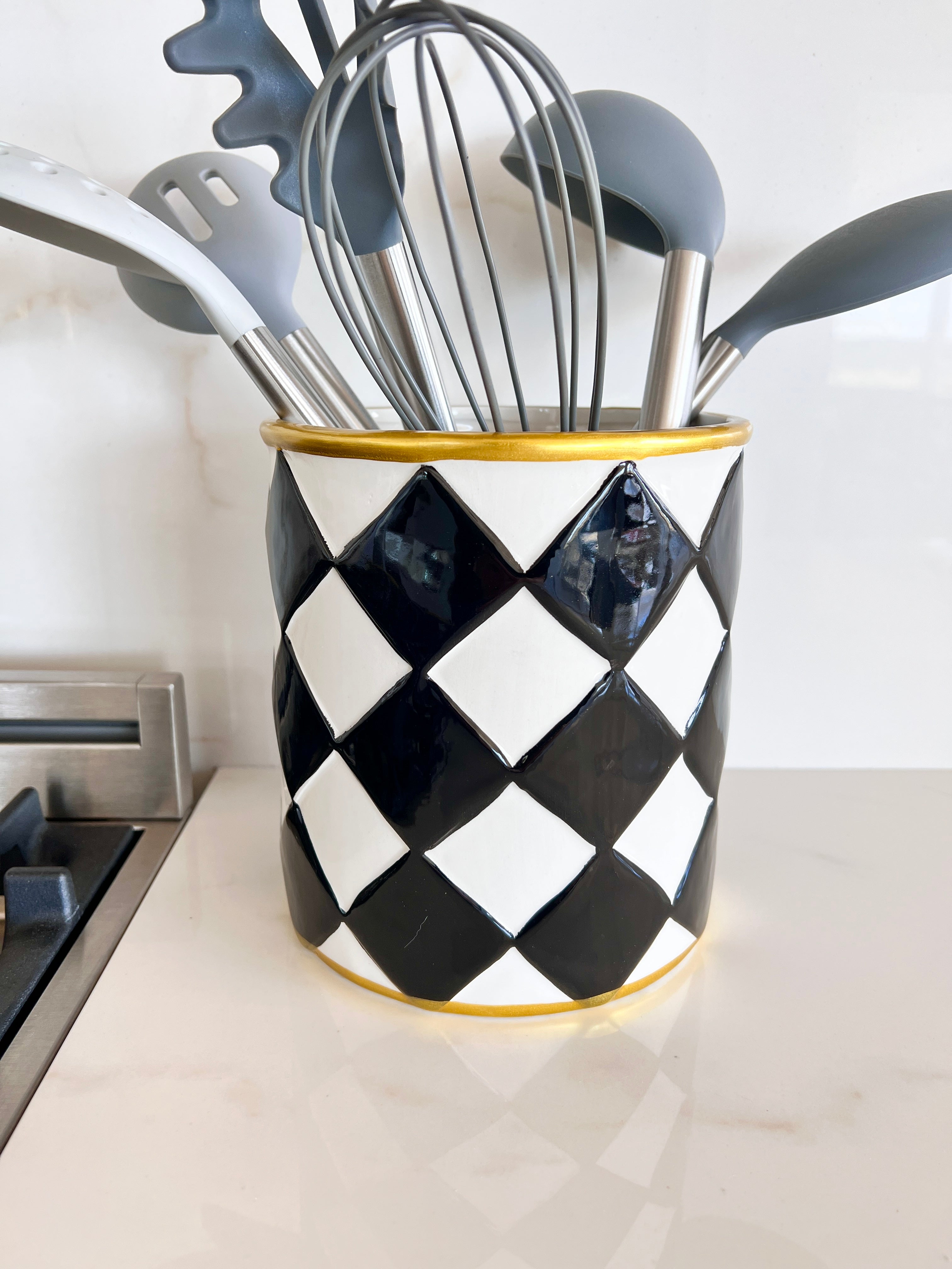 Black and White Utensil Cup Holder (Two Styles) - HTS HOME DECOR
