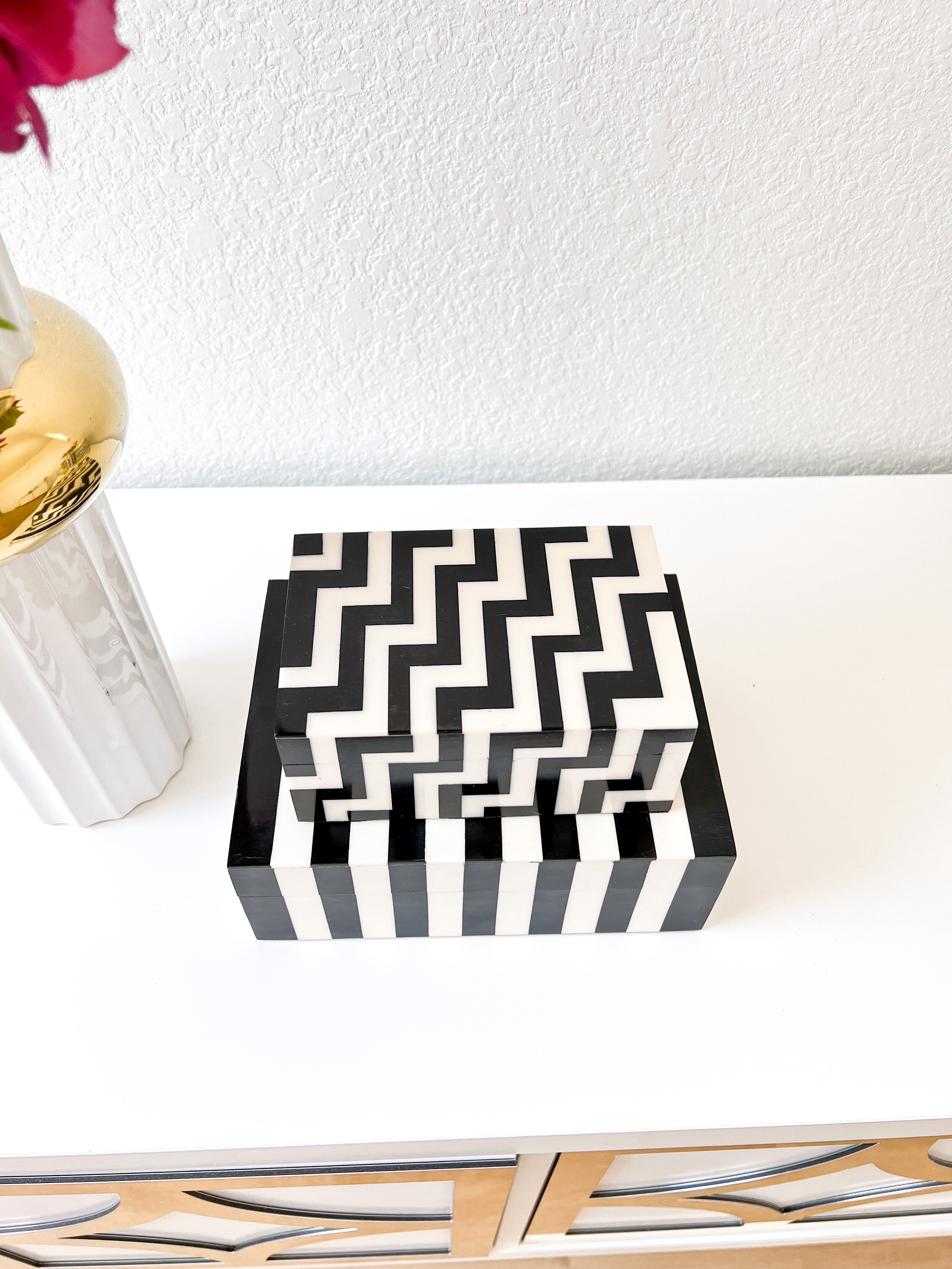 Black and White Wood Decorative Boxes (Set of 2) - HTS HOME DECOR