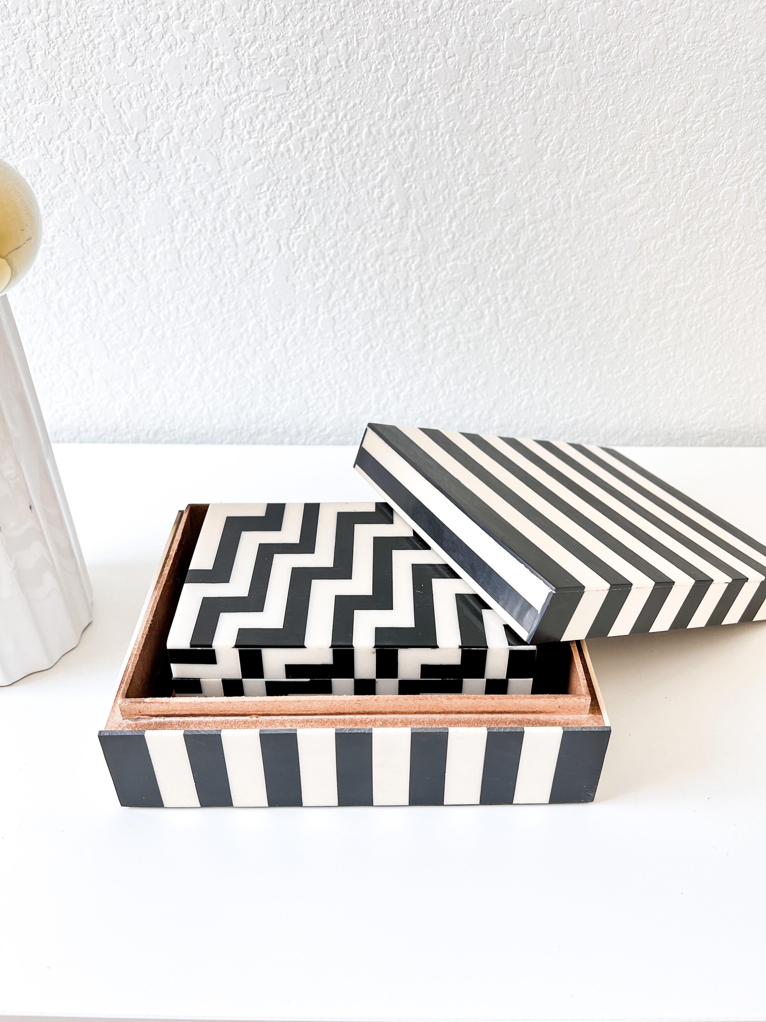 Black and White Wood Decorative Boxes (Set of 2) - HTS HOME DECOR