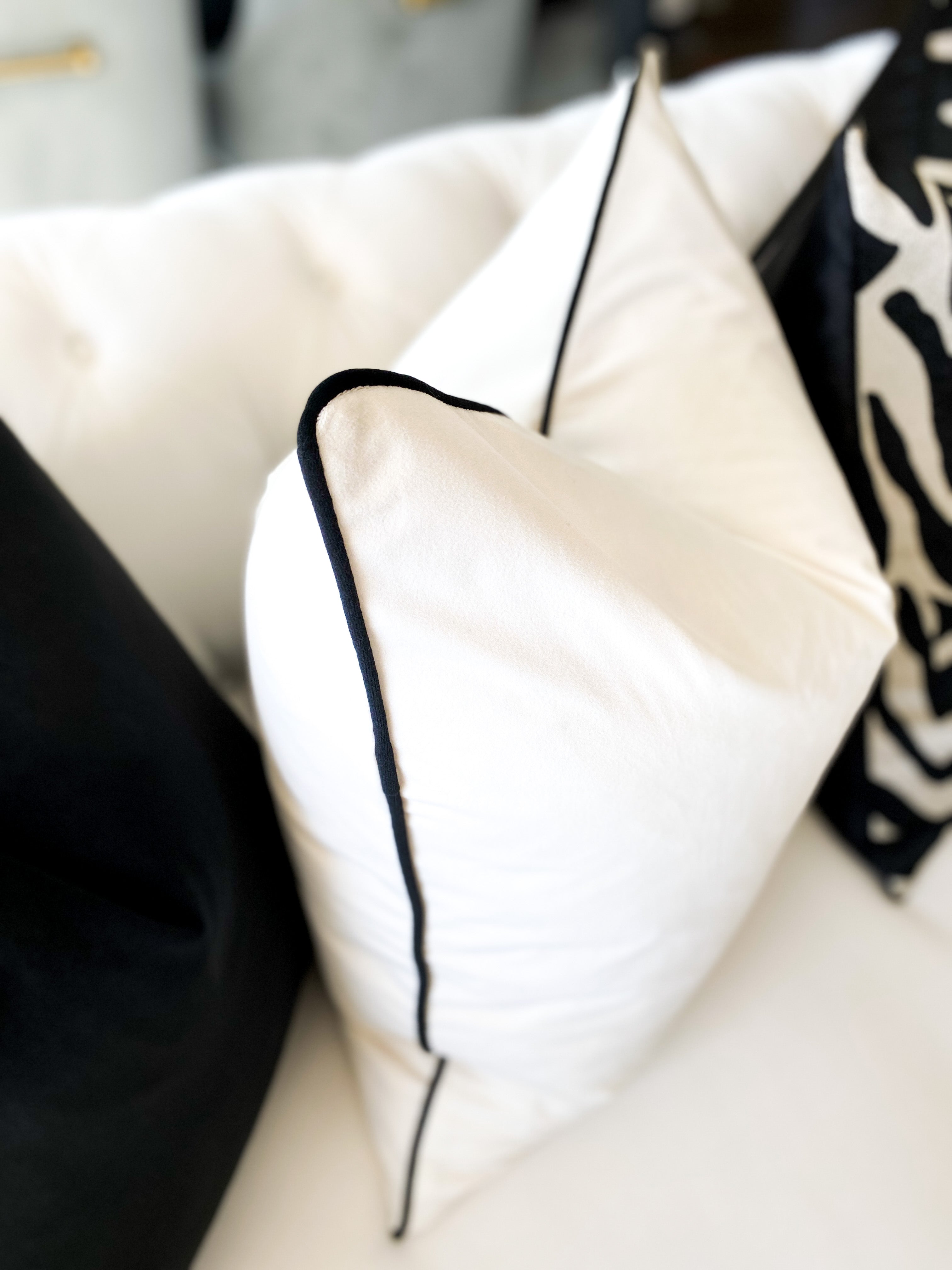 Black & White Trimmed Velvet Pillow Cover 22 X 22" - HTS HOME DECOR