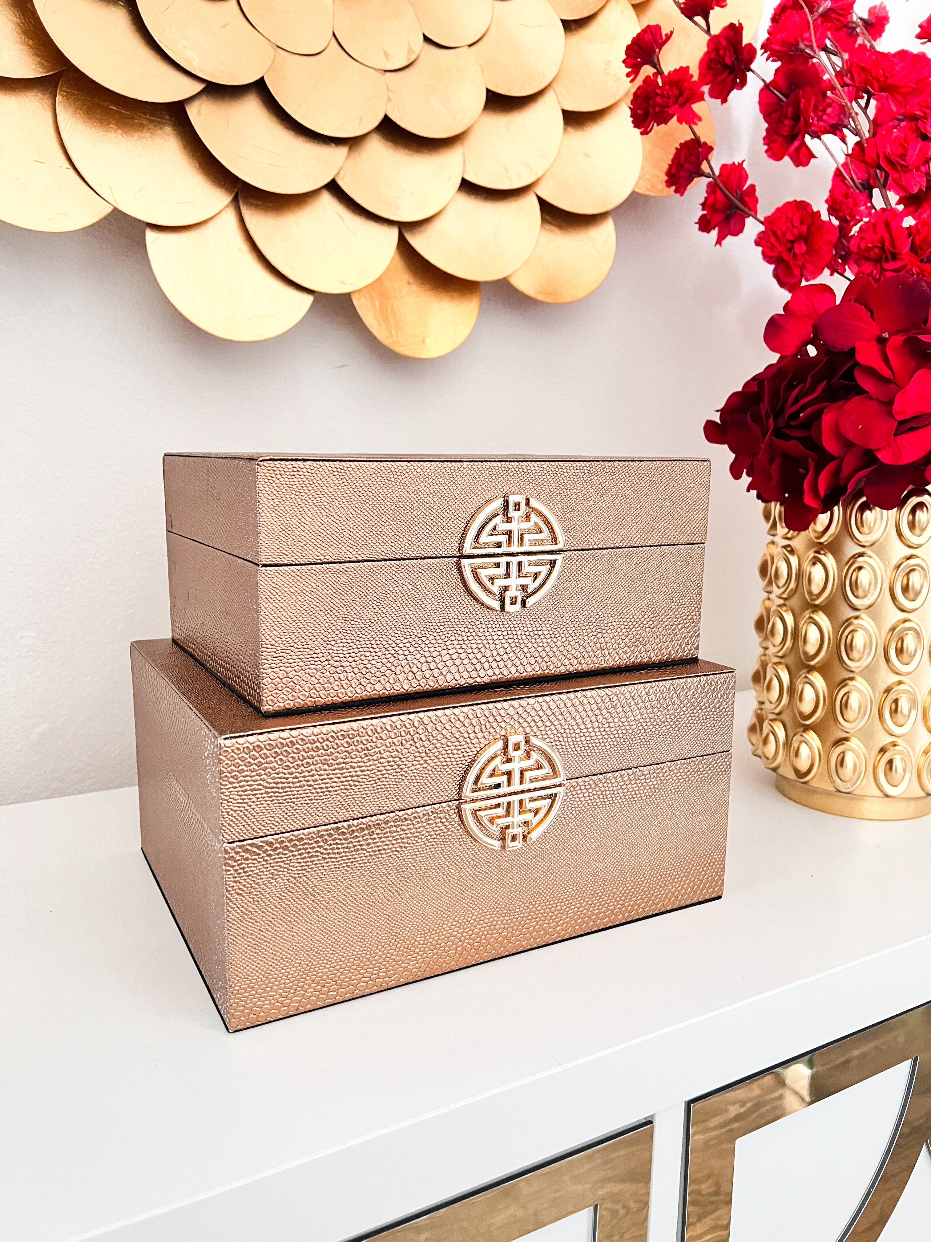Bronze Leather Boxes Set of 2 - HTS HOME DECOR